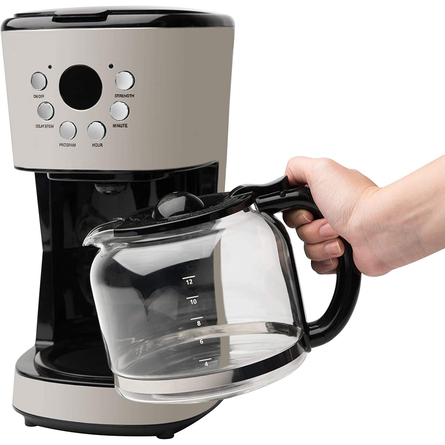 HADEN 12-Cup Programmable Drip Coffee Maker with Auto Shut-Off, Reusable Washable Filter & Keep Warm Function - Perfect for Home, Office & Breakfast Brewing (Putty)