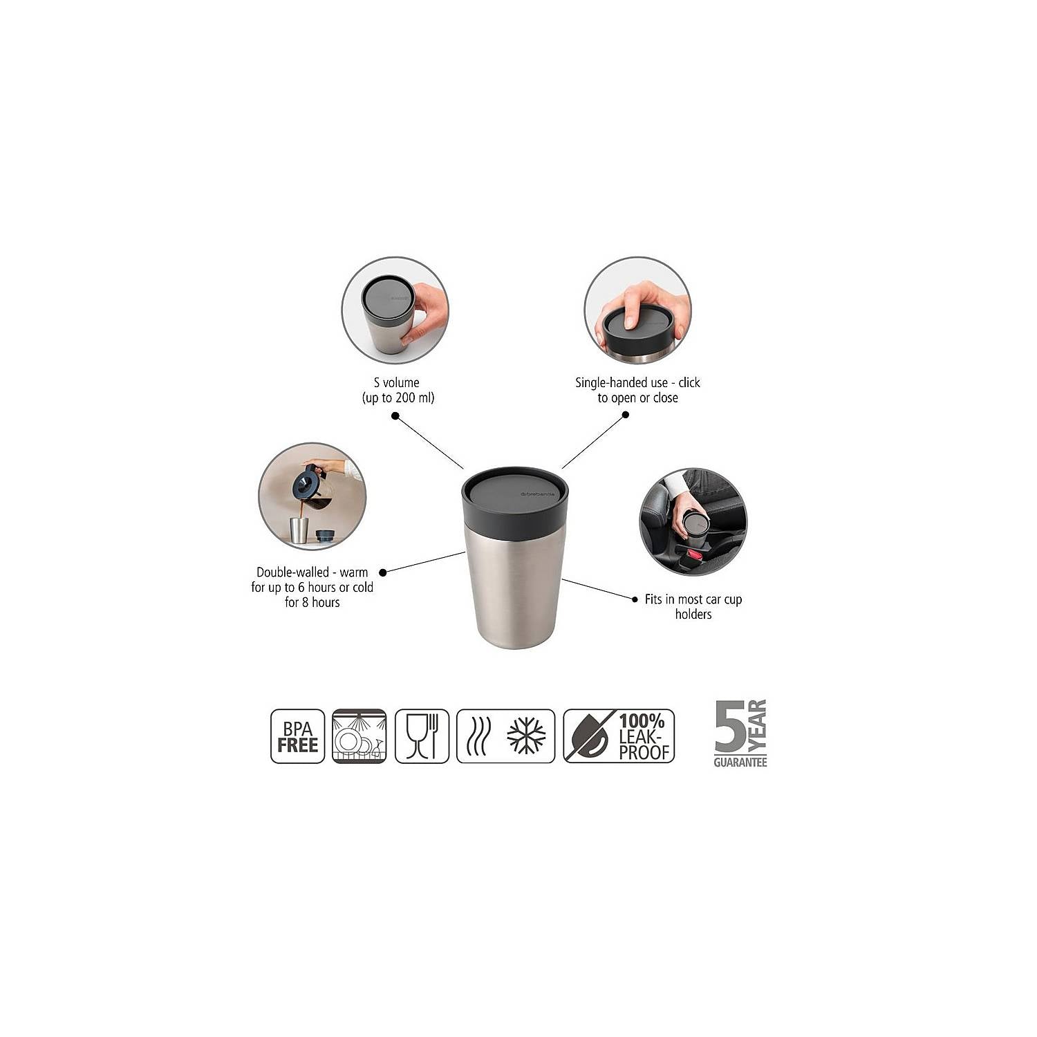 Insulated Stainless Steel Travel Cup 0.2L (7oz) - Dark Grey - Keep Drinks Hot or Cold for Hours - Perfect for Coffee, Tea, and Water on the Go