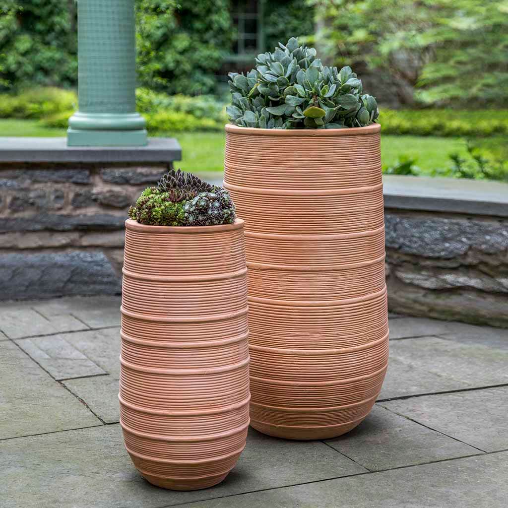 Campania International Madera Tall Planter Set of 2 - Terra Cotta Flower Pots for Indoor/Outdoor Plants - Perfect for Patio, Garden & Home Decor