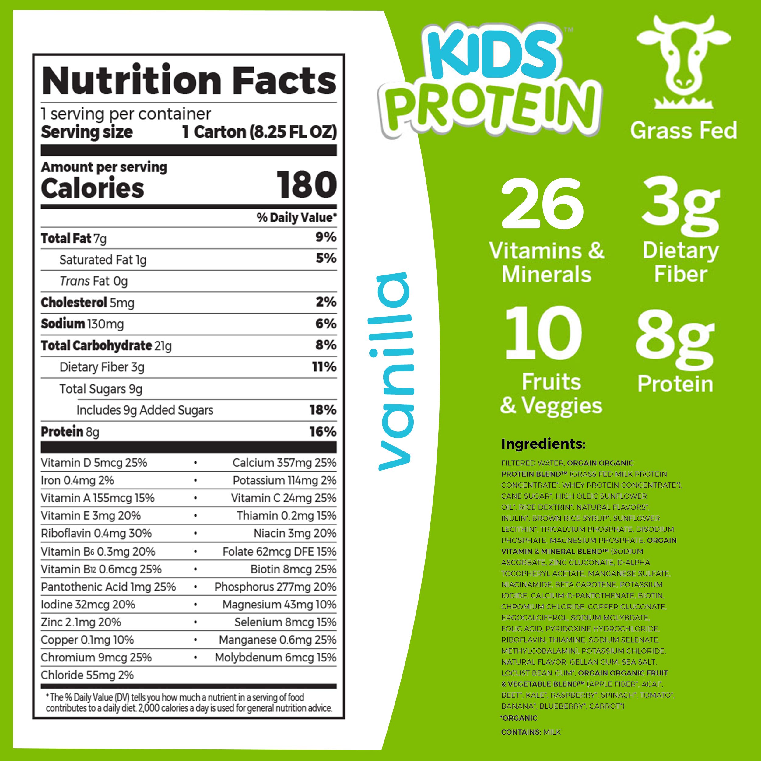 Orgain Organic Protein Powder with Superfoods, Vanilla Bean - 2.02lb | Kids Nutritional Protein Shake, Vanilla (12 Pack) - Perfect for Post-Workout Recovery & Healthy Kids Snacks