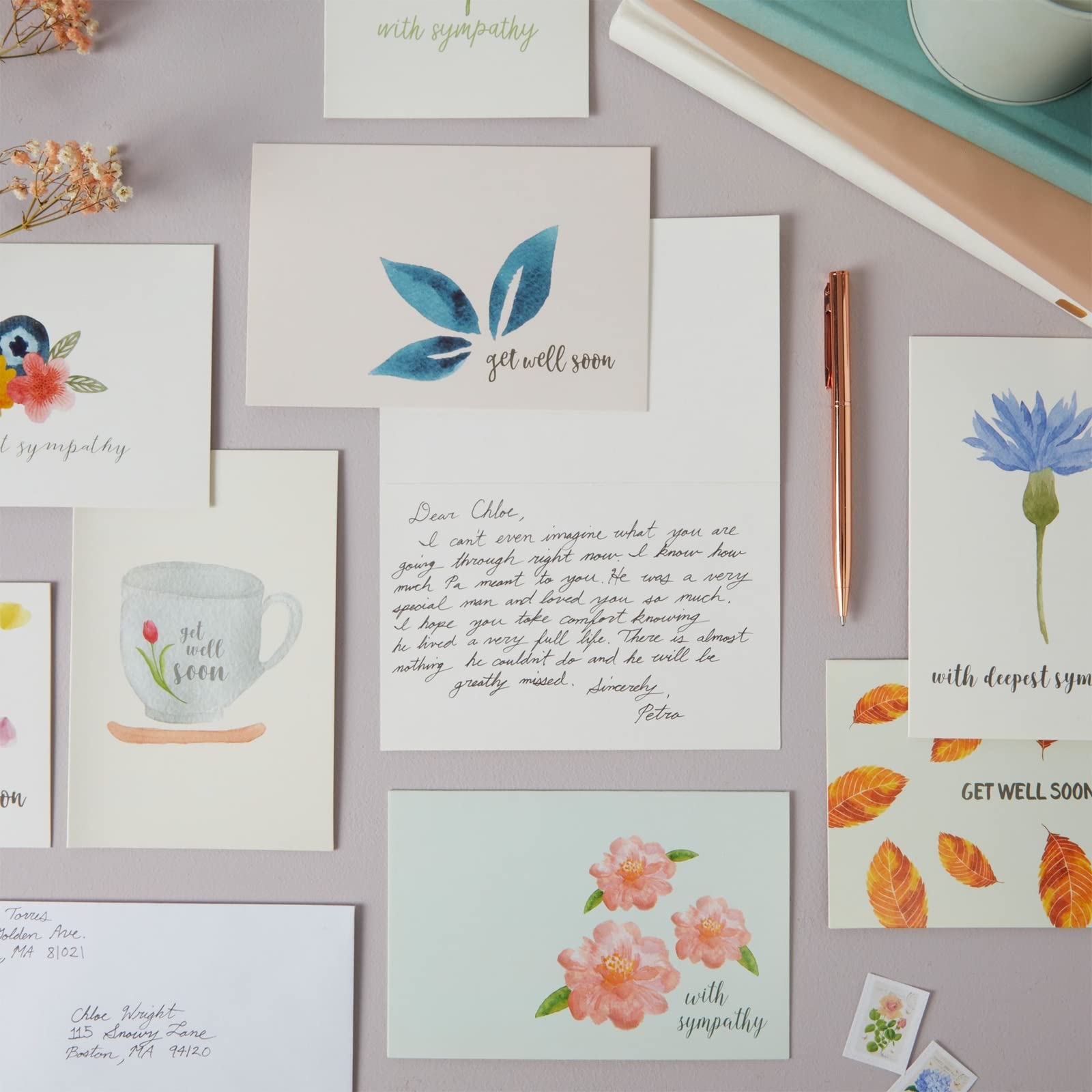 48 Pack Sympathy and Get Well Cards with Envelopes - 12 Floral Designs, 4x6 Inch Blank Inside Greeting Cards for Family, Friends, Coworkers | Perfect for Hospital Visits, Condolence Gifts, and Workplace Encouragement