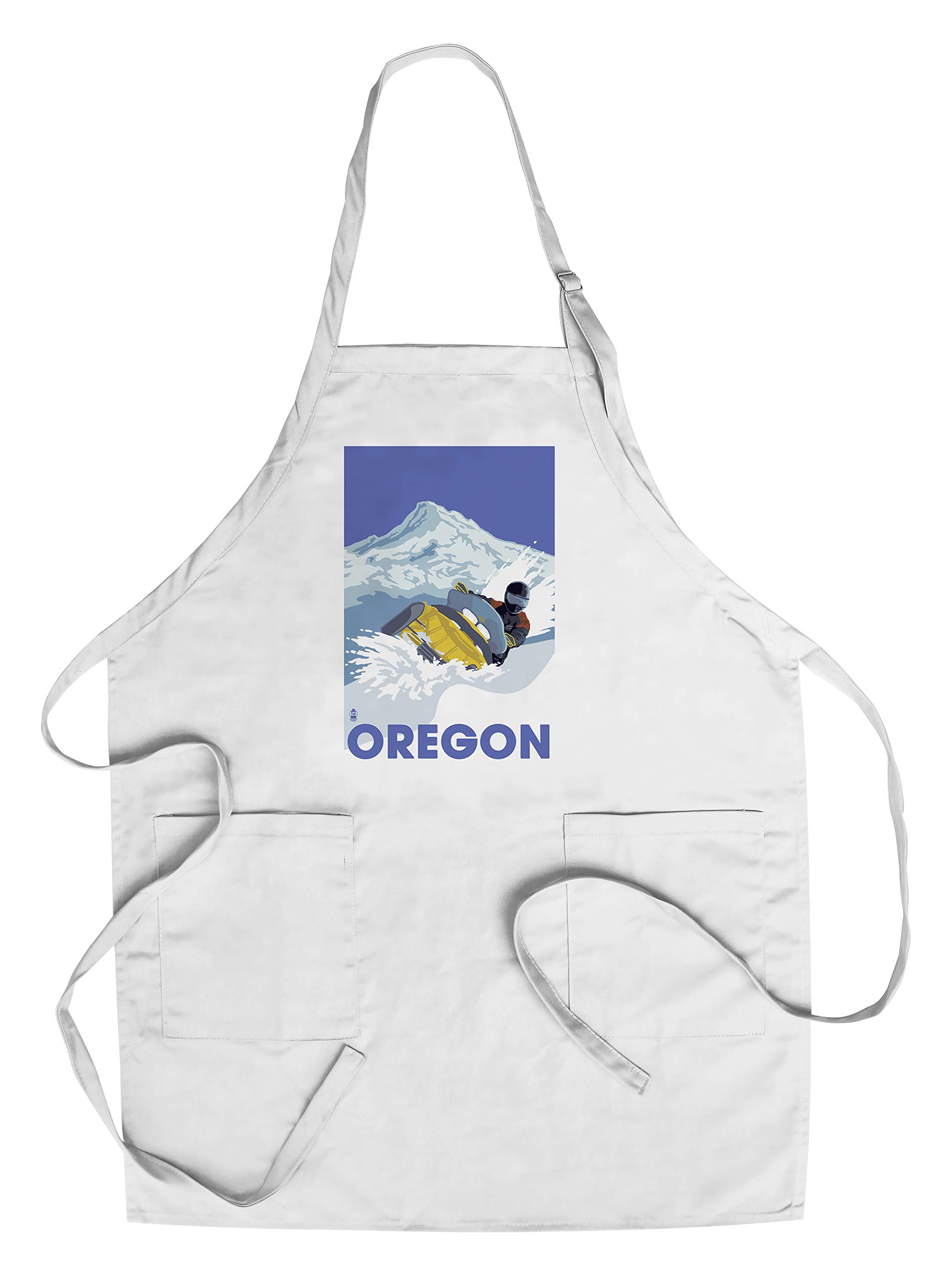 Oregon Snowmobile Scene Cotton Canvas Apron - Unisex Kitchen Cooking Baking Grilling Apron with Pockets - Perfect for BBQ, Camping & Outdoor Cooking