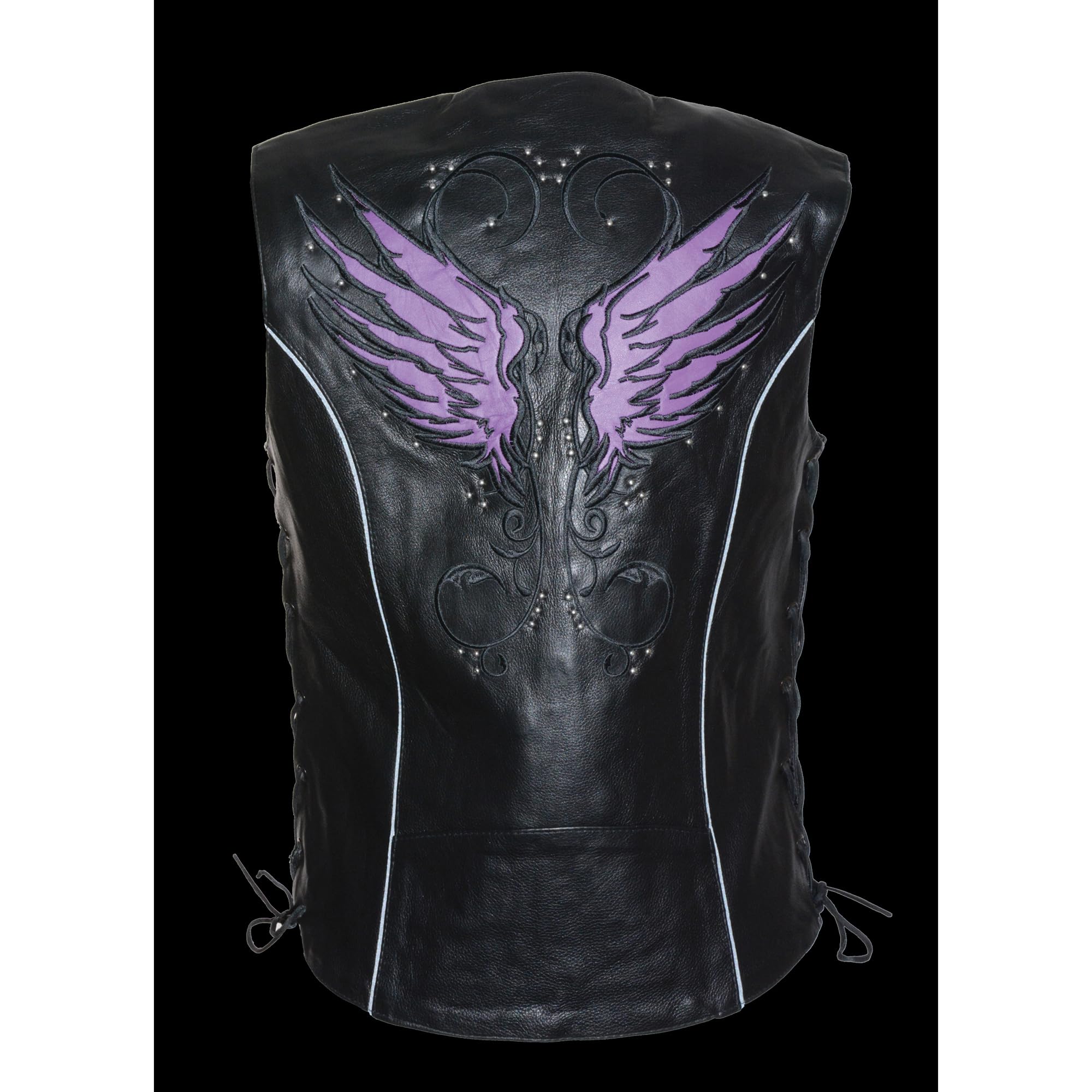 Milwaukee Leather MLL4505 Black Women's Studded Leather Vest with Wing Detailing – Perfect for Biker Outfits, Rock Concerts & Edgy Fashion