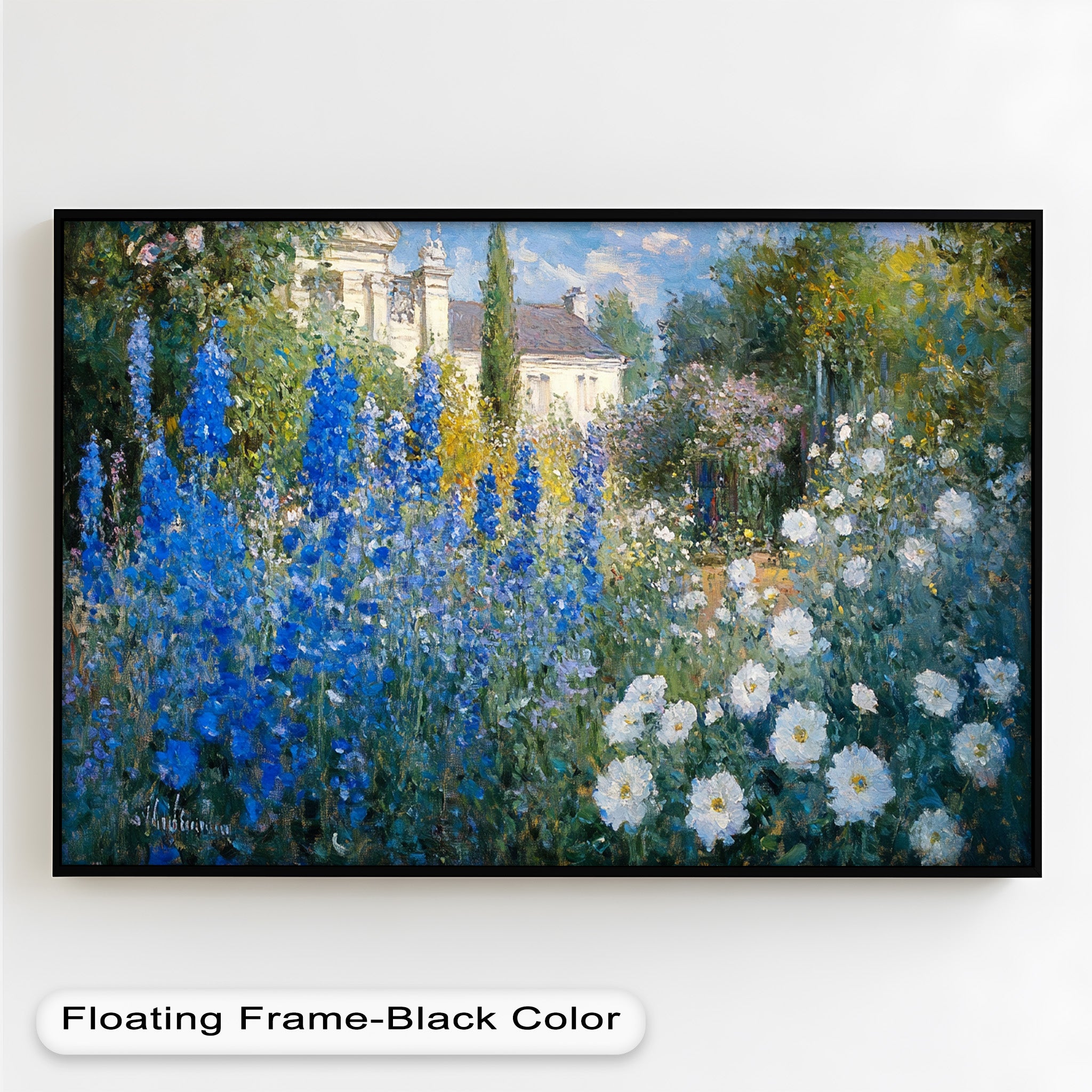 Blue Delphinium Impressionist Oil Painting - Handmade Floral Wall Art for Living Room, Bedroom & Office Decor