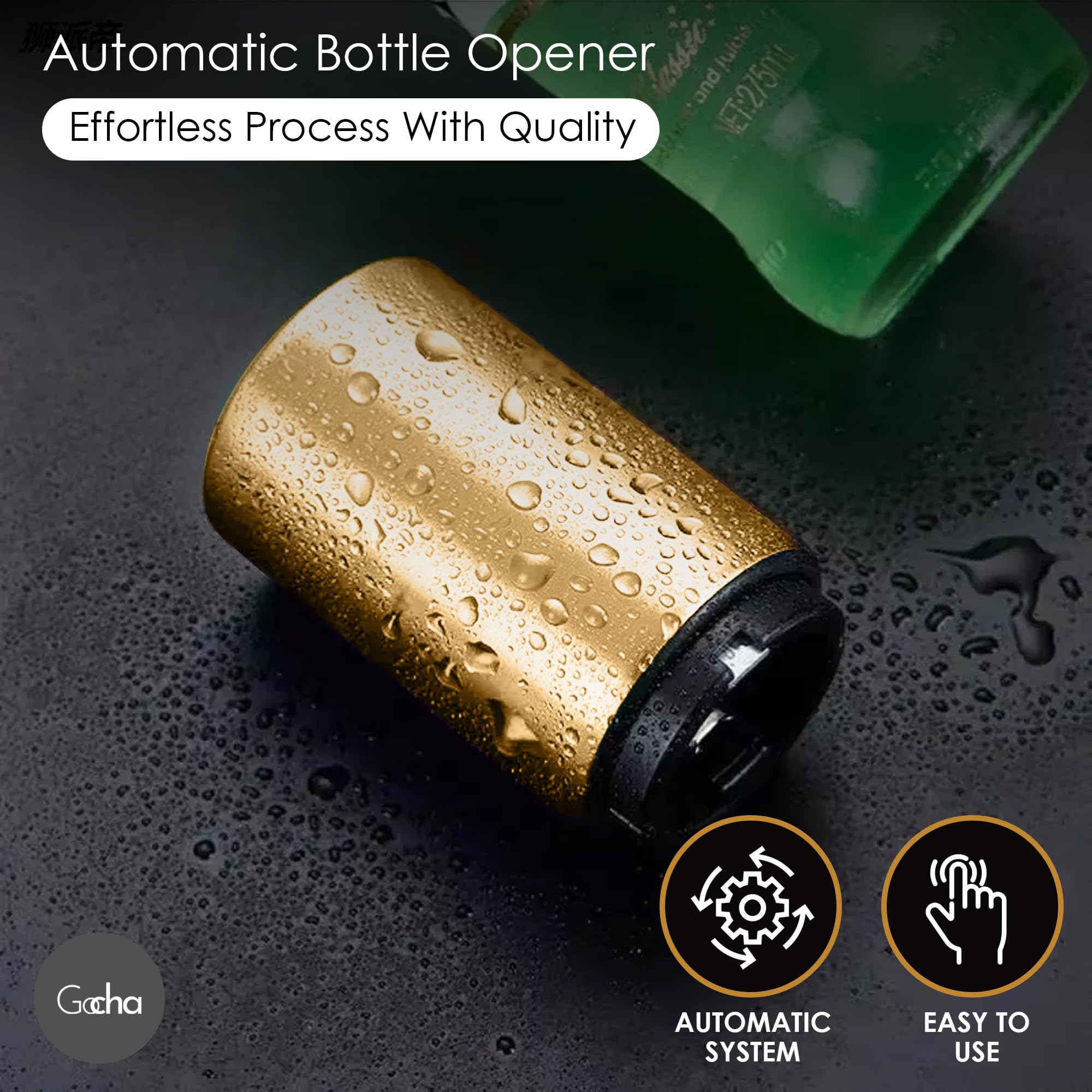 Stainless Steel Magnetic Bottle Opener - Automatic Push & Pull Beer Cap Opener with Magnetic Catcher - Gold (Pack of 1) - Perfect for Home Bars, Parties, Camping & Outdoor Adventures