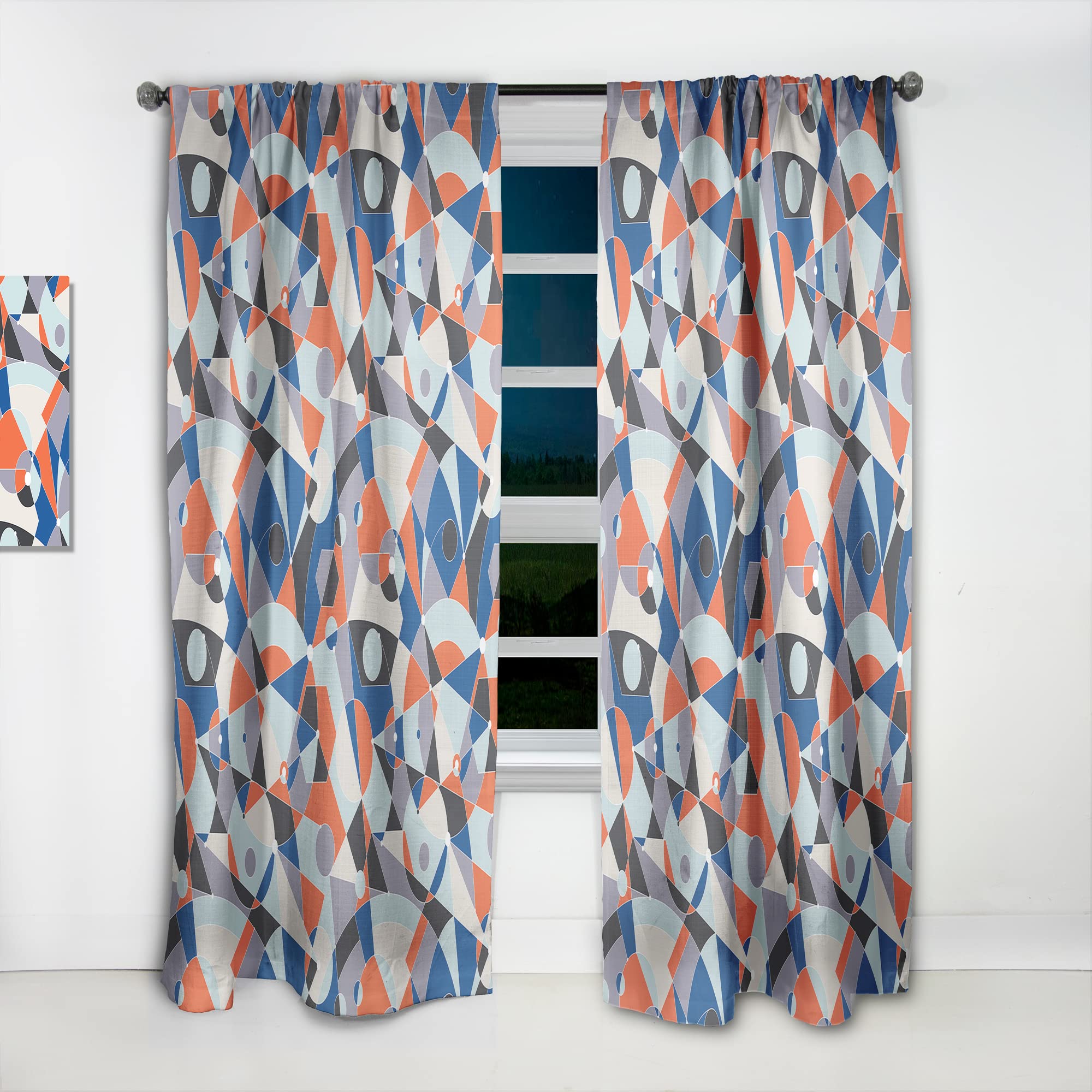 DesignQ Retro Geometric Grid IV Blackout Curtains - Thermal Insulated Single Panel (52x120 Inches) for Bedroom & Living Room - Noise Reducing & Energy Saving Window Drapes for Home Office & Nursery