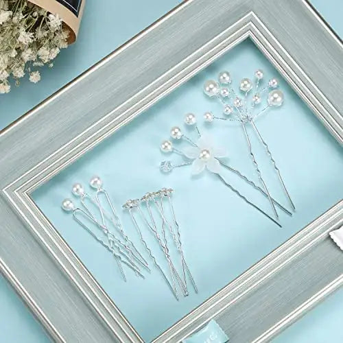 Elegant Rhinestone Pearl Hair Clips & Comb Set for Women - Bridal Wedding Party Prom Hairstyle Accessories