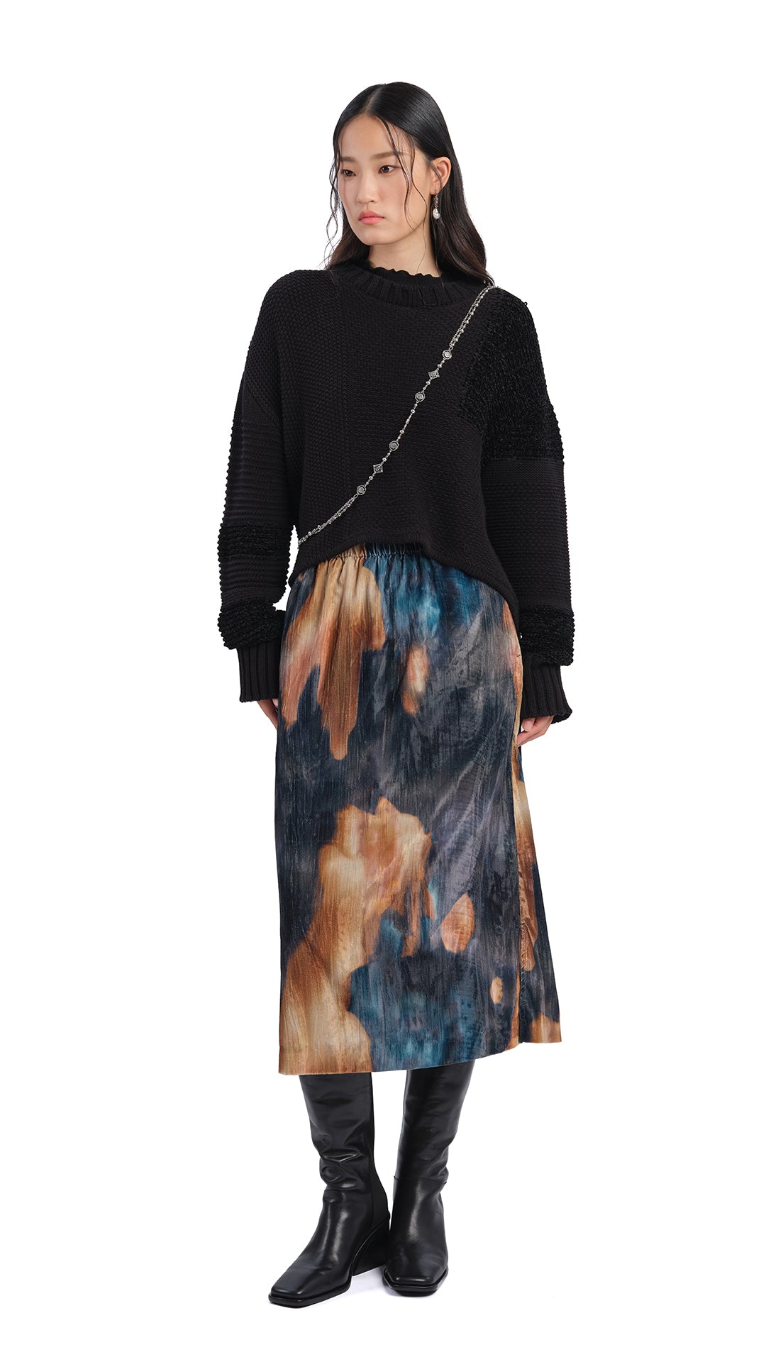 Watercolor Print Velour Skirt for Women - Soft & Stylish Flowy Midi Skirt for Casual Wear, Date Night & Boho Outfits