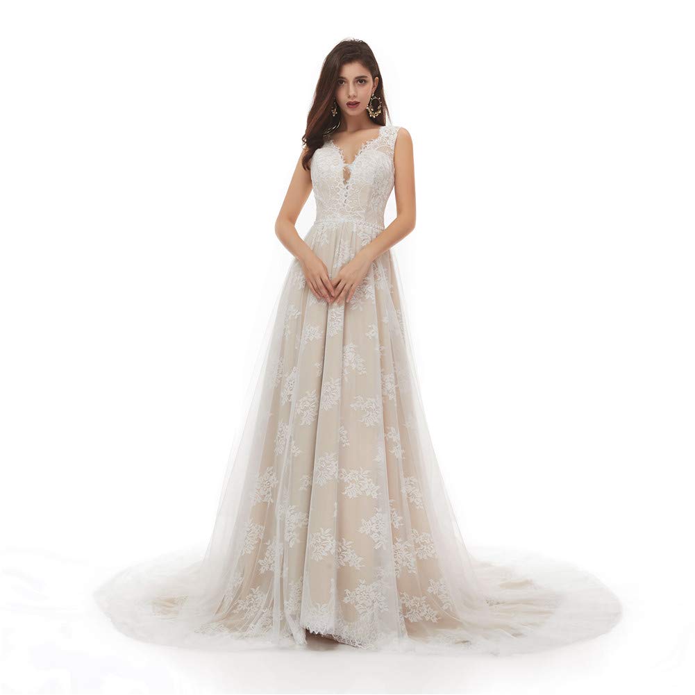 2020 Datangep Sexy Open Back Lace V-Neck Beach Wedding Dress for Bride - Perfect for Beach Ceremonies, Destination Weddings & Romantic Photoshoots