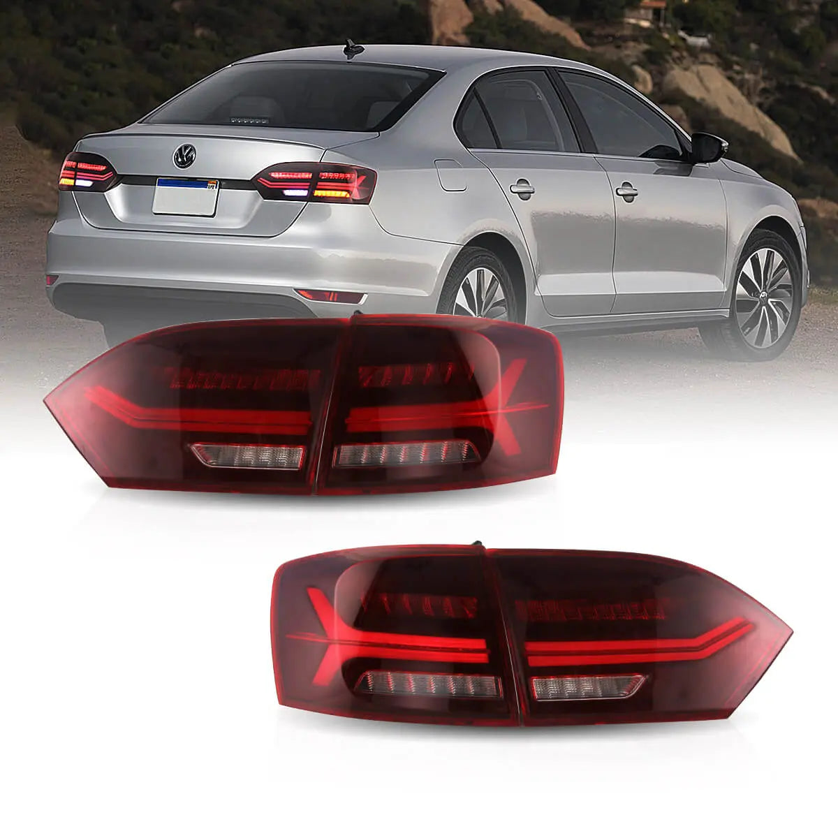 2011-2014 Volkswagen Jetta/Sagitar 6th Gen (A6) LED Tail Light Assembly with Full Sequential Turn Signals - High Visibility Safety Lighting for Night Driving & Custom Styling