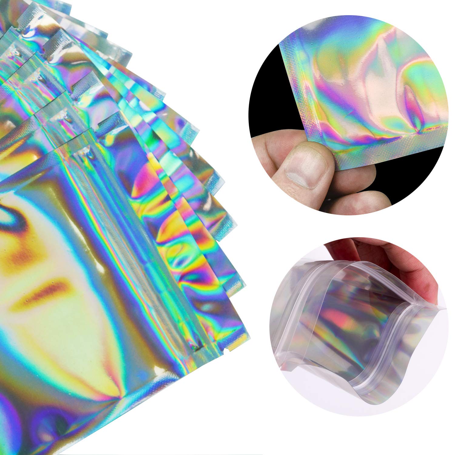 100 Pack Smell Proof Mylar Bags 3x5 Inches - Resealable Zip Lock Food Storage Bags for Candy, Snacks, Herbs & More | Airtight Holographic Rainbow Design | Perfect for Travel, Camping & Home Organization