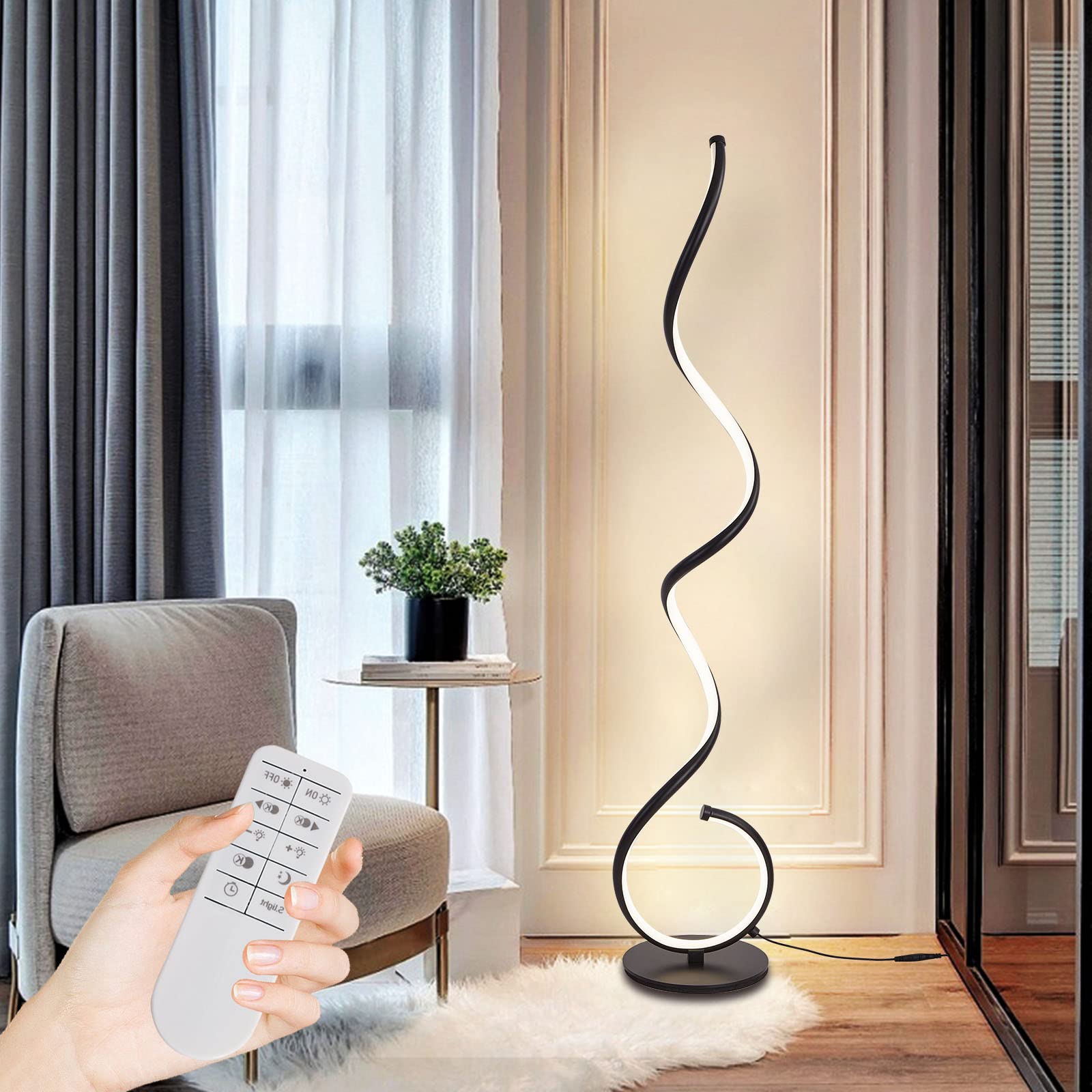 LMiSQ Adjustable Dimmable Corner Floor Lamp - Modern Standing Lamp for Living Room with Remote Control, 3 Color Temperatures, Black - Perfect for Reading, Relaxing & Home Decor