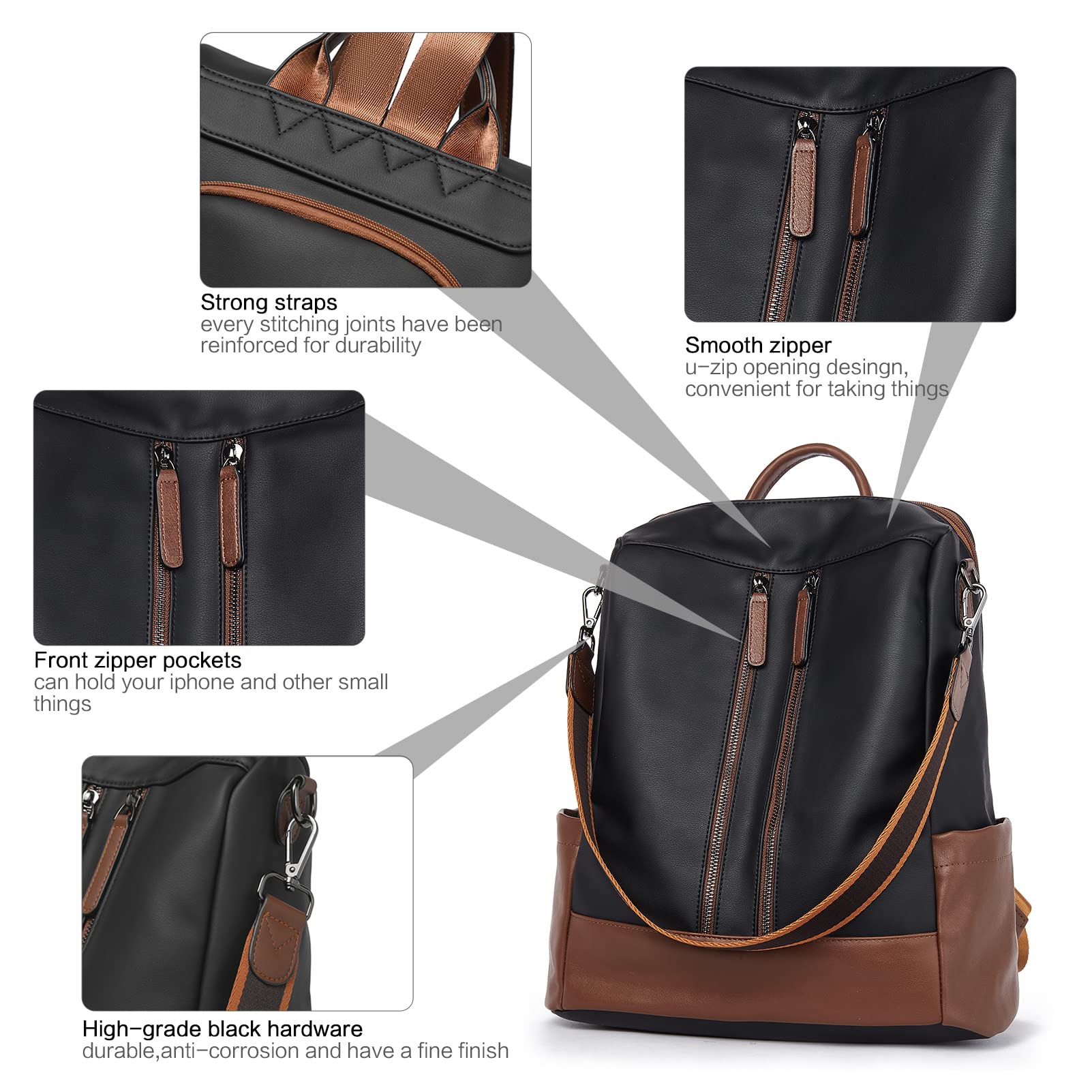BROMEN Women's Leather Backpack Purse - Anti-Theft Fashion Shoulder Handbag & Bookbag for Work, Travel & Daily Use