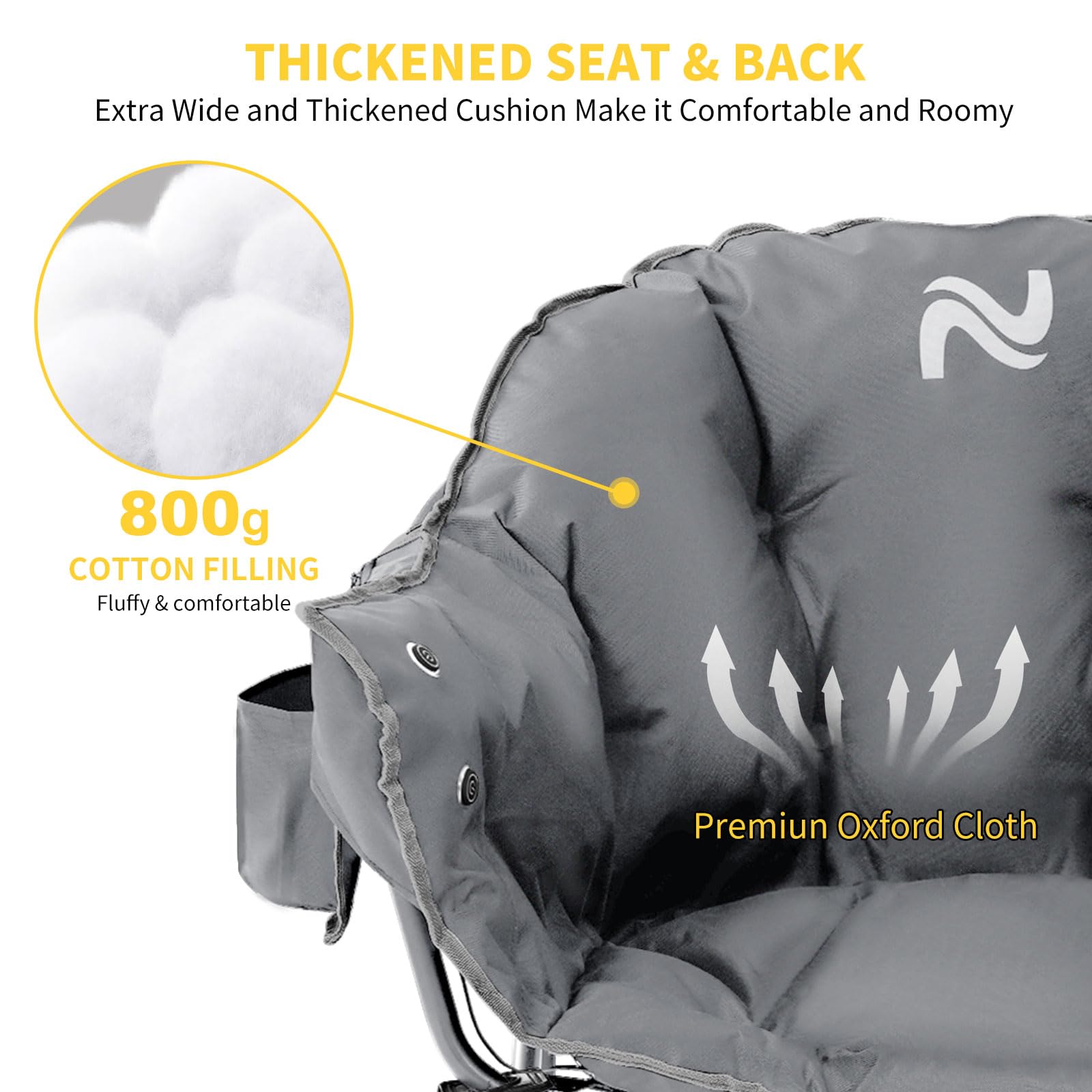 NAIZEA Oversized Heated Camping Chair - Portable Folding Lounge Chair with 3 Adjustable Heat Levels for Outdoor, Patio, Lawn, Sports & Moon Saucer Relaxation - Perfect for Camping, Backyard, Beach & Picnic Use