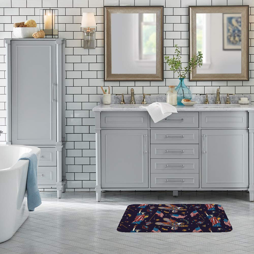 Non-Slip Coral Fleece Bathroom Tub Shower Rug Mat - USA Statue Liberty Eagle Design, Super Absorbent & Cozy Doormat for Bathroom, Shower, Outdoor Use