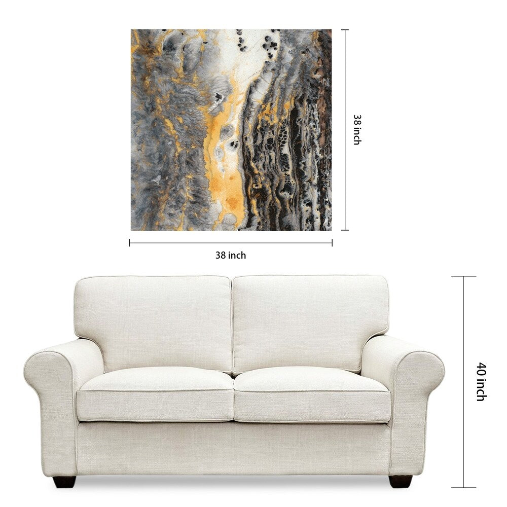 Abstract Gold Wall Art Print on Frameless Floating Tempered Glass Panel - Modern Home & Office Decor for Living Room, Bedroom or Workspace