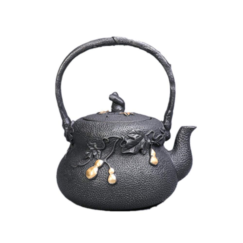 JHSHENGSHI Cast Iron Teapot - Handmade Vintage Gourd-Shaped Japanese Tetsubin with Uncoated Inner Surface | Perfect for Tea Ceremonies, Home Decor & Gift Giving