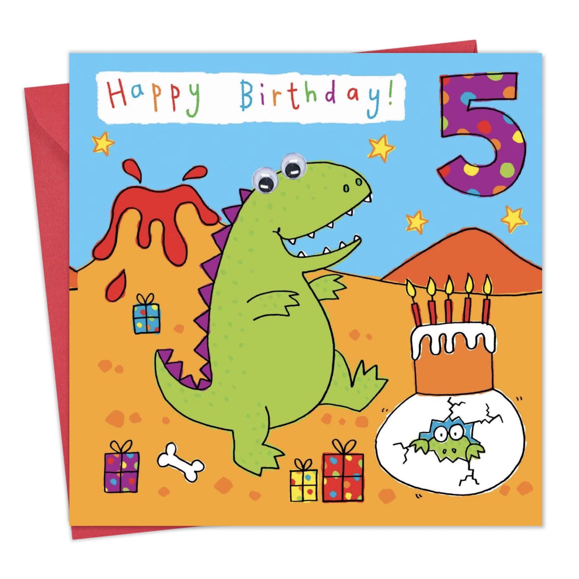 Twizler Dinosaur 5th Birthday Card - Fun Greeting Card for 5 Year Old Boys & Girls - Perfect for Birthday Parties, School Celebrations & Special Occasions