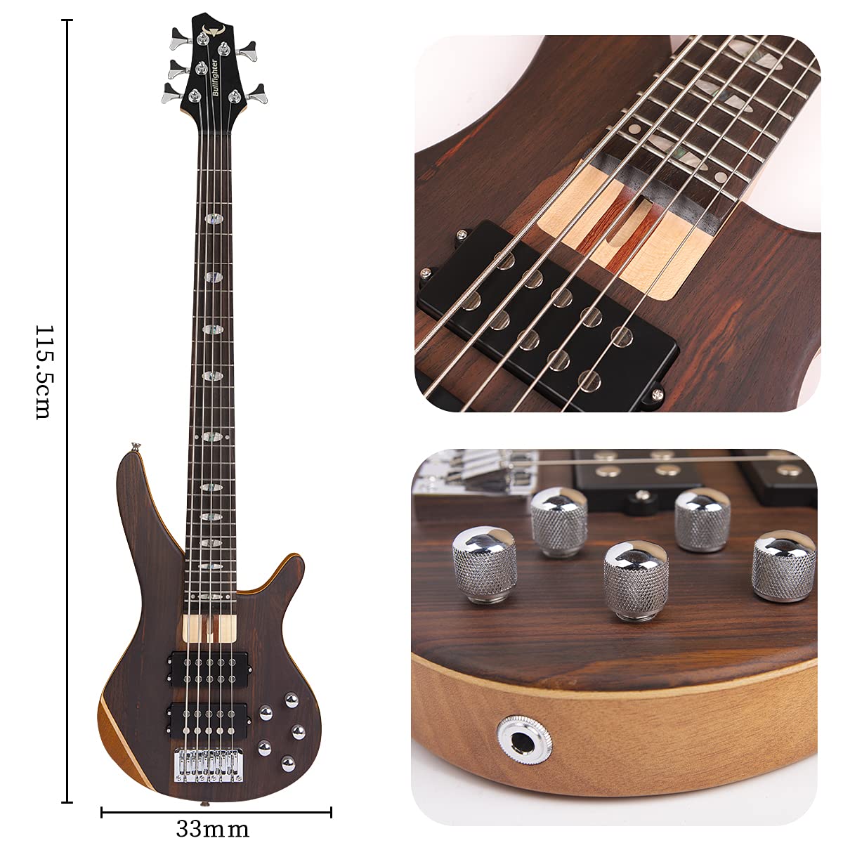 5-String Electric Bass Guitar Full Size P Bass Beginner Kit - Black with Gig Bag, Strap & Cable | Perfect for Beginners, Practice, Live Performances & Studio Recording