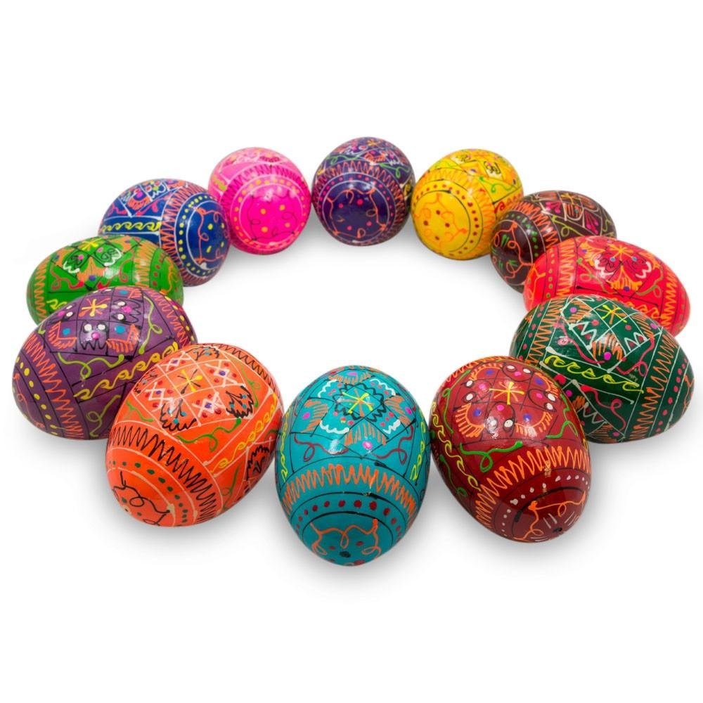 12 Geometric Wooden Ukrainian Easter Eggs - 2.5