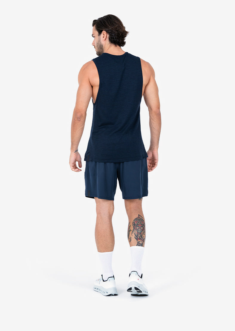 Men's Seamless Workout Tank Top - Navy Melange Color - Breathable Quick-Dry Gym Shirt for Running, Yoga & Fitness Training