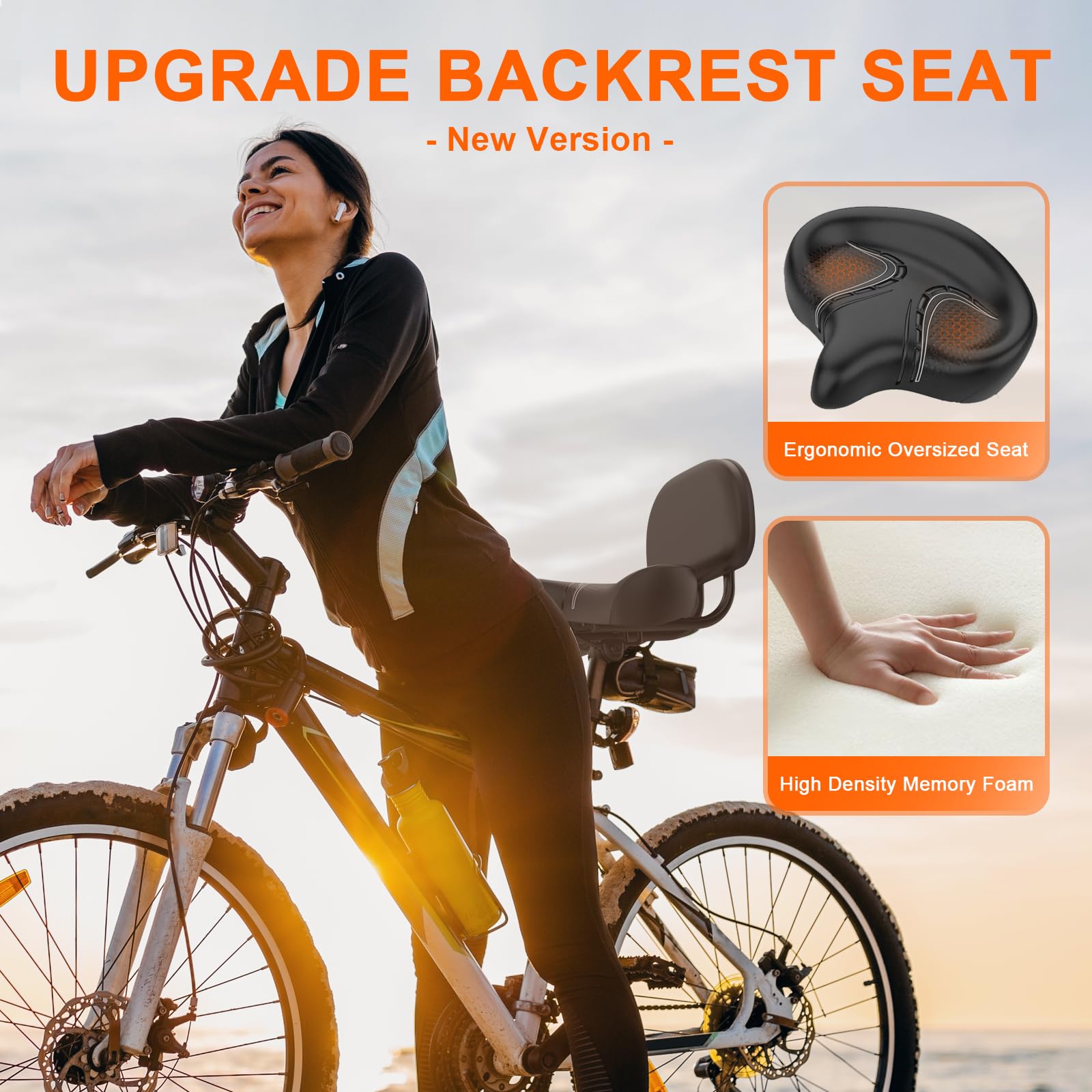 **BLUEWIND Oversized Bike Seat - Wide Comfortable Bicycle Saddle with Backrest for Electric, Exercise & Stationary Bikes - Universal Fit for Men & Women - Perfect for Long Rides, Commuting & Indoor Cycling**