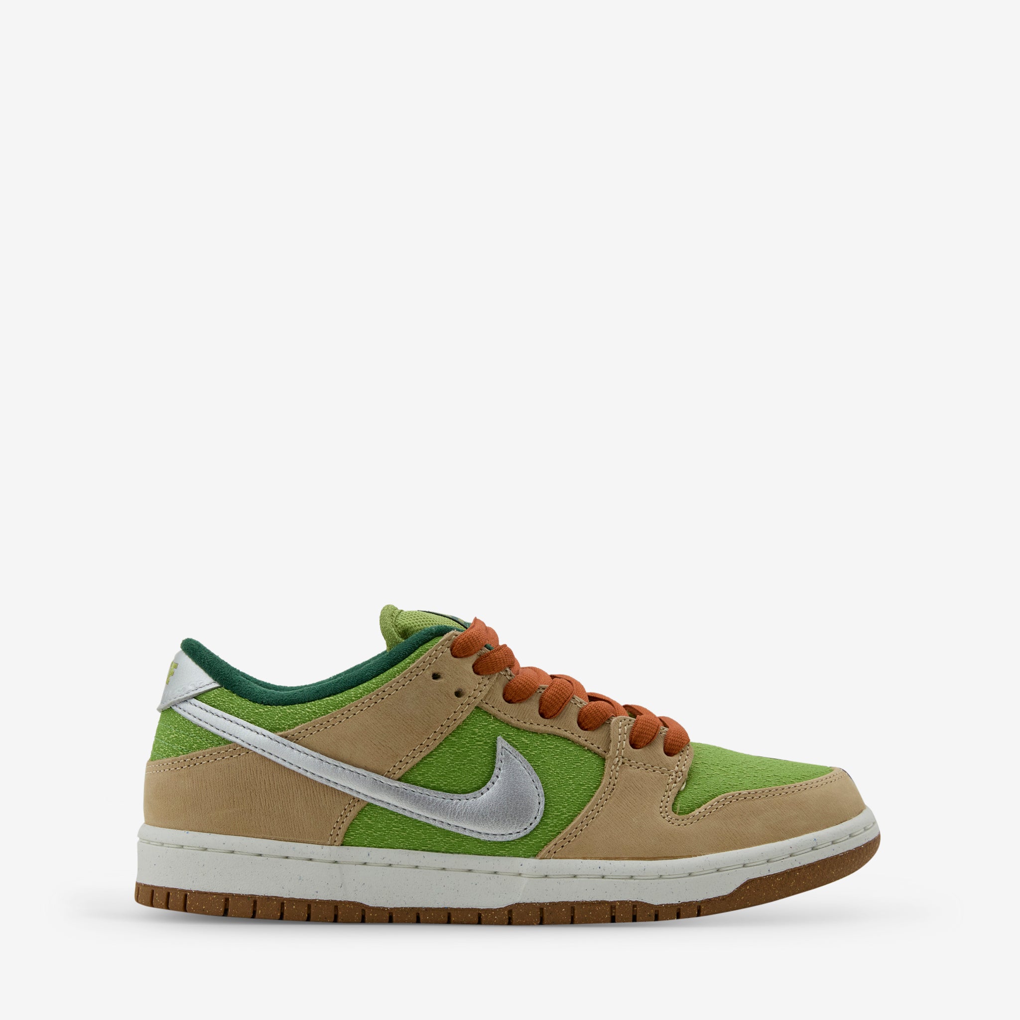 Nike Dunk Low Pro SB Sneakers - Sesame, Metallic Silver & Pear Colorway | Skateboarding, Casual Wear & Street Style Fashion