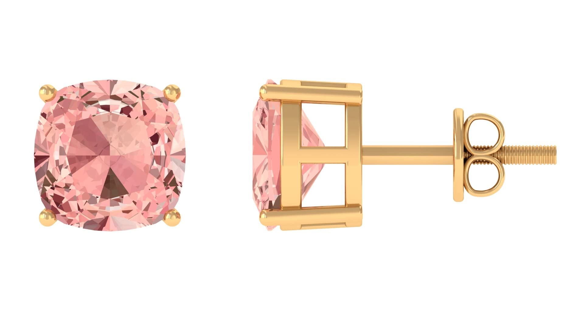 3 CT Morganite Stud Earrings for Women - 14K Solid Gold 7mm Cushion Cut Solitaire Earrings | Perfect for Weddings, Anniversaries & Everyday Elegance