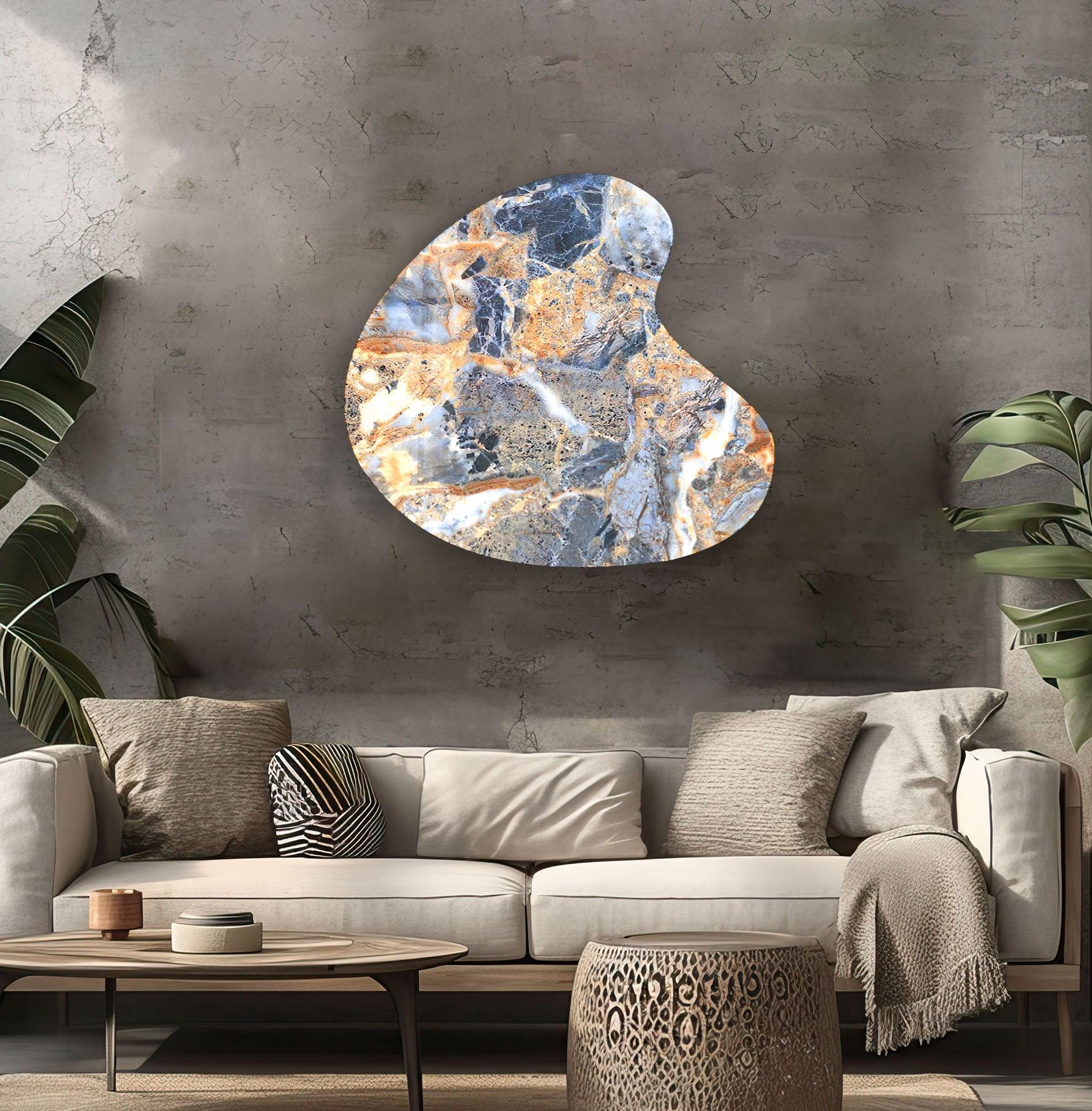 Blue Marble Style Irregular Glass Wall Art - Modern Abstract Home Decor for Living Room, Bedroom & Office