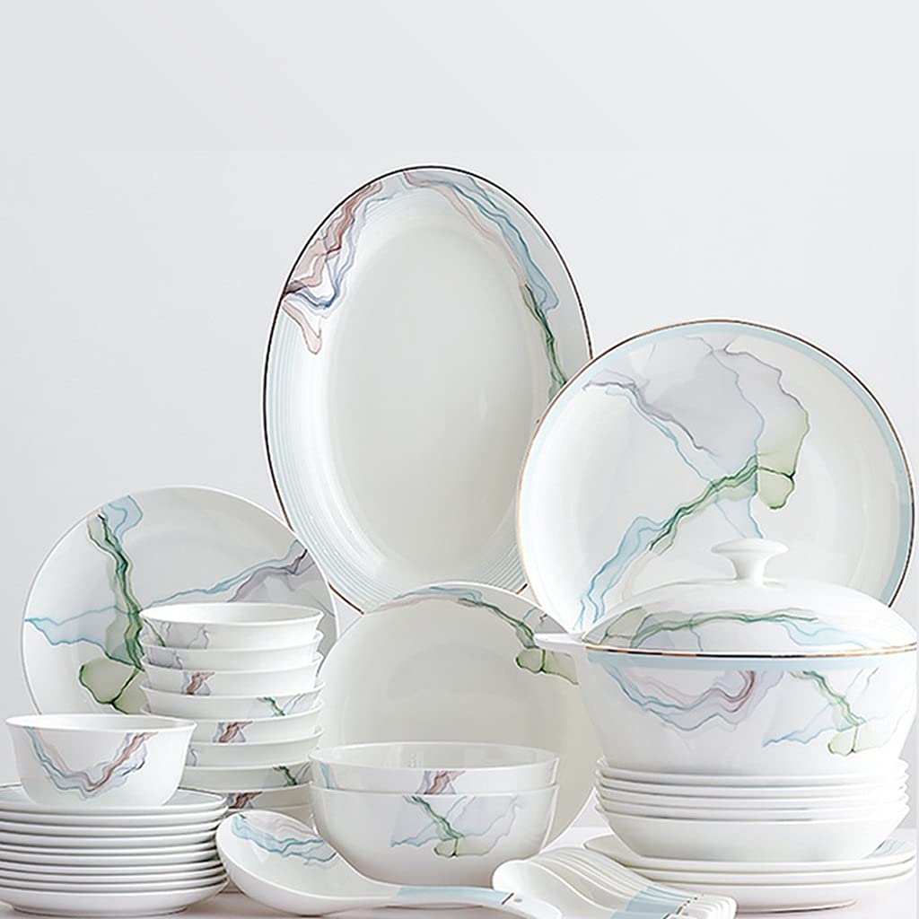 Premium CHYSP 56-Piece Ceramic Dinnerware Set - Elegant Plates, Bowls & Dishes for Everyday Dining | Durable Kitchen Tableware for Family Meals, Dinner Parties & Restaurant Use