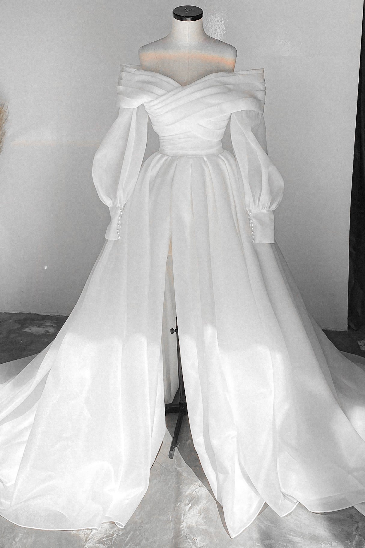 Ivory Convertible Wedding Dress Audrey - Basic Dress with Bolero, Bow & Detachable Train | Elegant Bridal Gown for Church, Beach & Outdoor Weddings