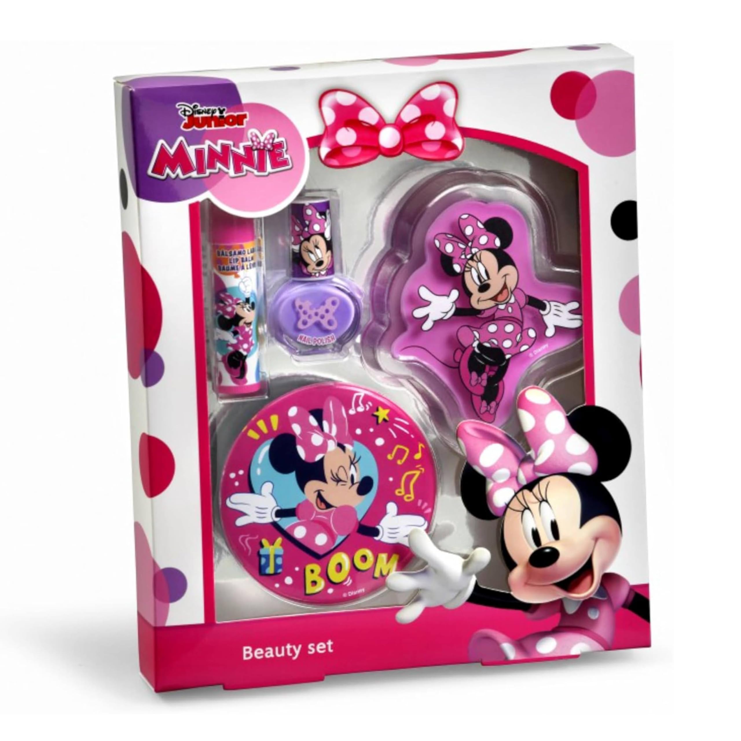 Minnie Mouse Kids Beauty Set for Girls Ages 3+ - Safe Makeup Kit with Purple Nail Polish, Mirror, Lip Gloss & Lip Balm - Perfect Birthday Gift & Pretend Play for Toddlers & Preschoolers