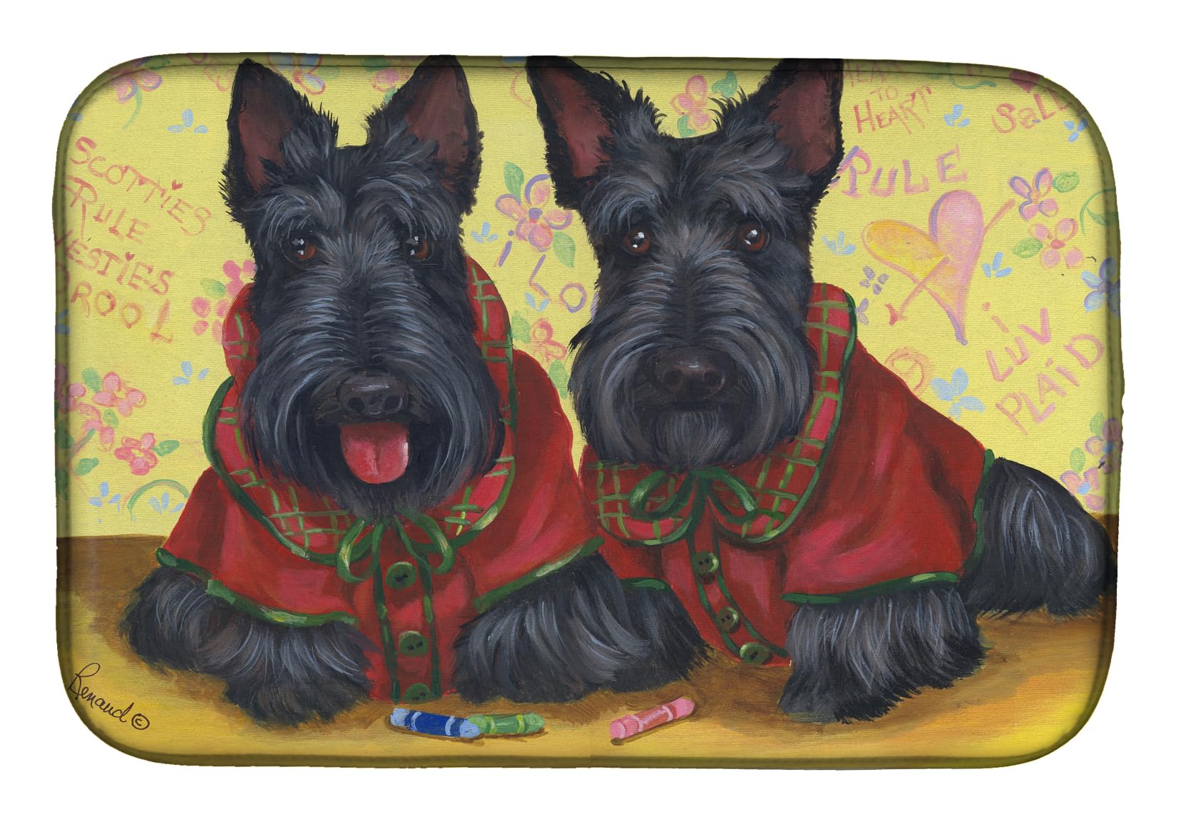 Scottish Terrier Dish Drying Mat - Absorbent Kitchen Counter Pad for Dishes, 14x21