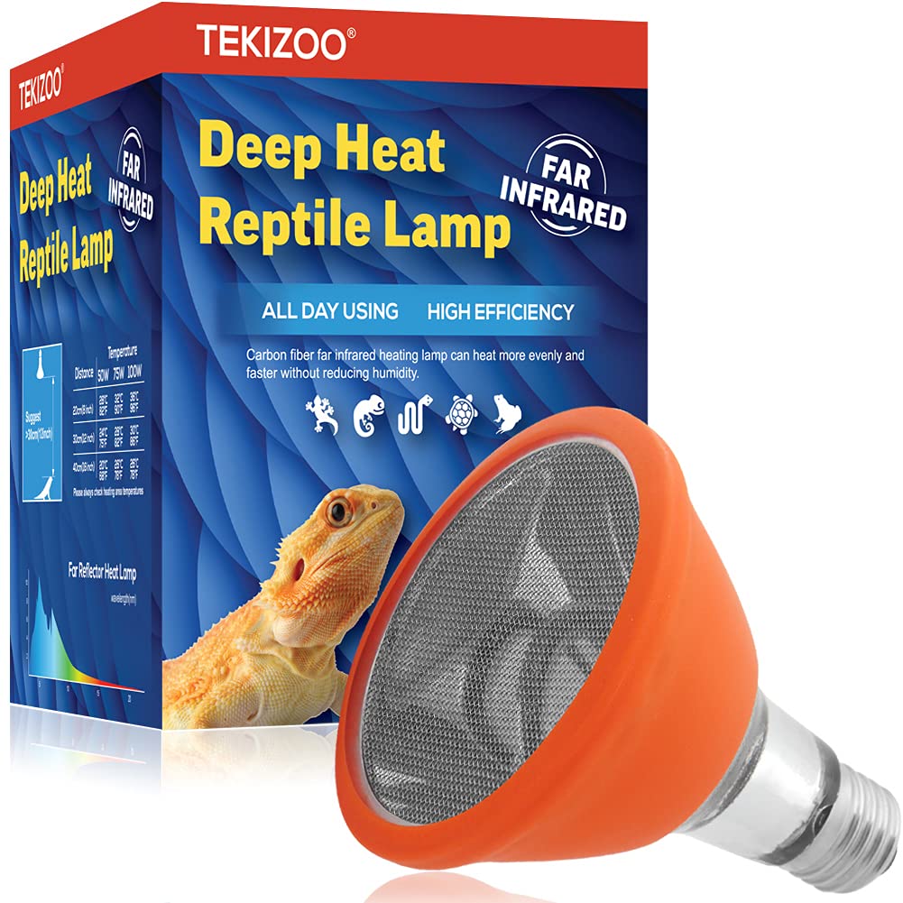 TEKIZOO 50W Deep Heat Lamp Infrared Heater Light for Reptiles & Amphibians - Ideal for Terrariums, Vivariums & Pet Habitat Warming