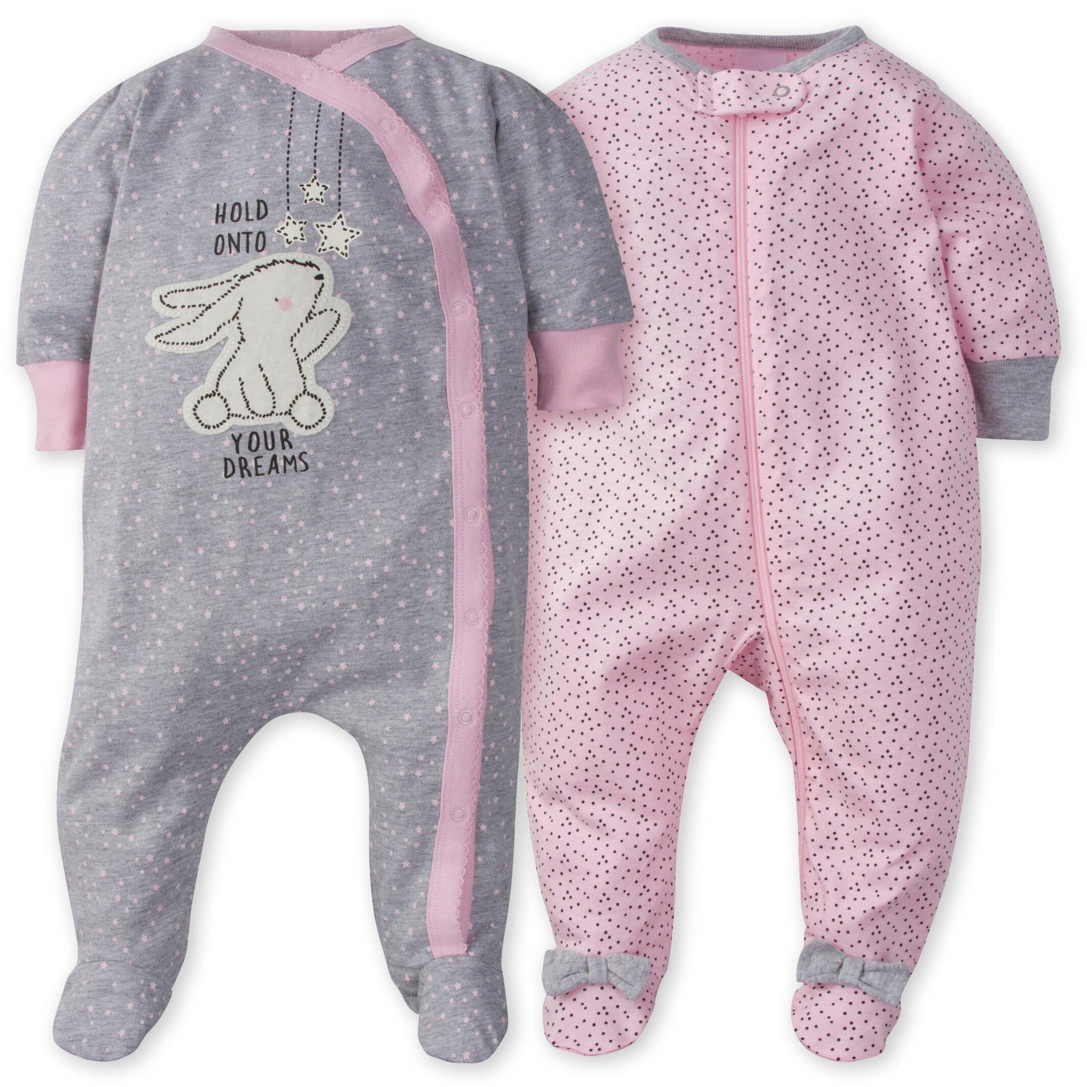 2 Pack Baby Girls Bunny Sleep 'N Plays - Soft Cotton Footie Pajamas for Newborns & Infants - Perfect for Nursery, Bedtime & Photo Shoots