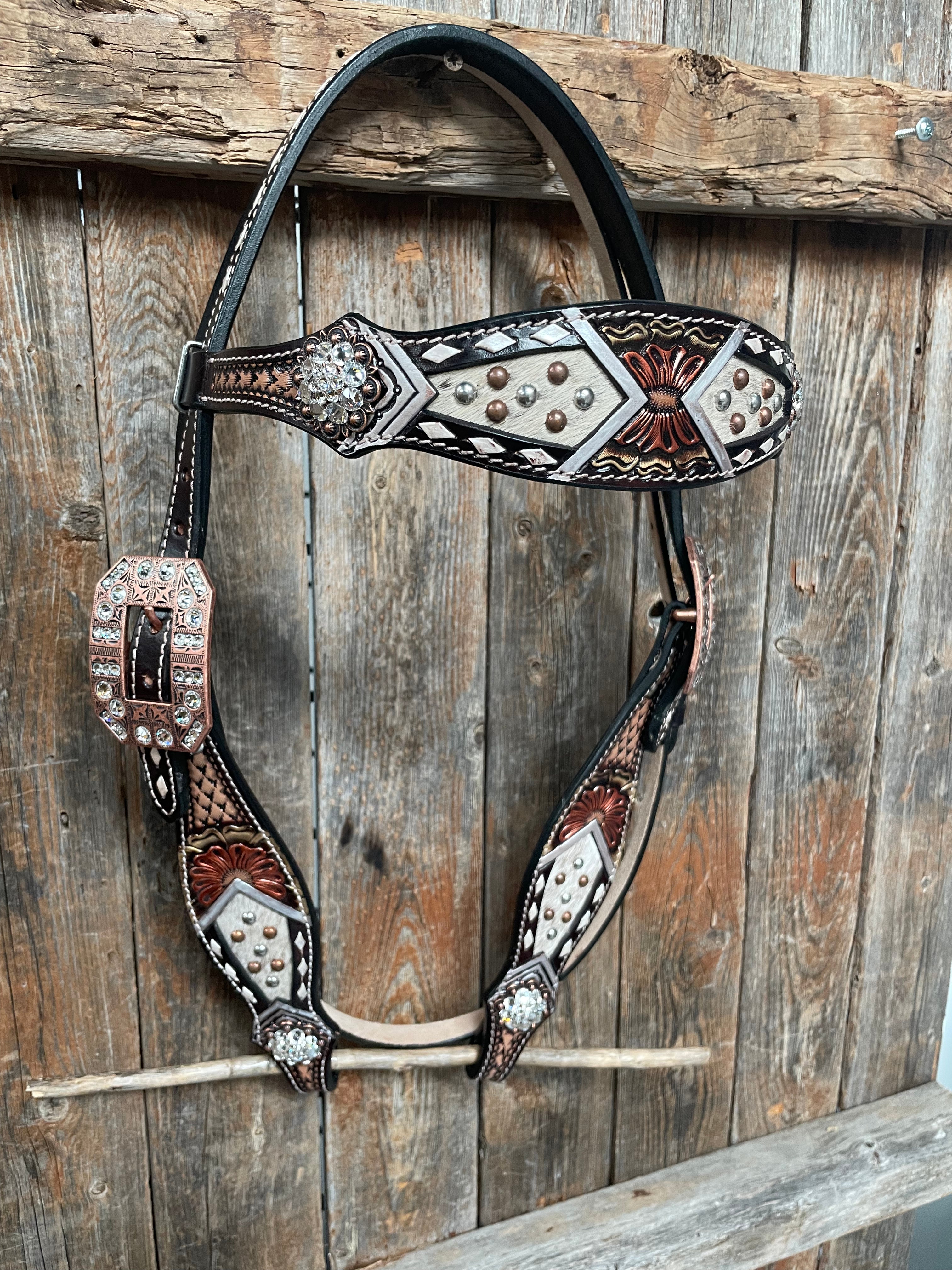Premium Cowhide Clear Browband & One Ear Tack Set #BBBC472 – Durable Horse Riding Accessories for Equestrian & Show Jumping