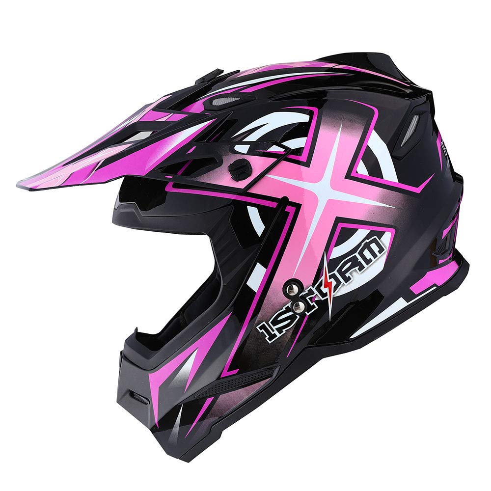 1Storm HF801 Adult Motocross Helmet - BMX MX ATV Dirt Bike Racing Helmet with Bluetooth Headset (Sonic Pink) | Lightweight DOT Certified for Off-Road, Trail Riding & Motorcycle Adventures