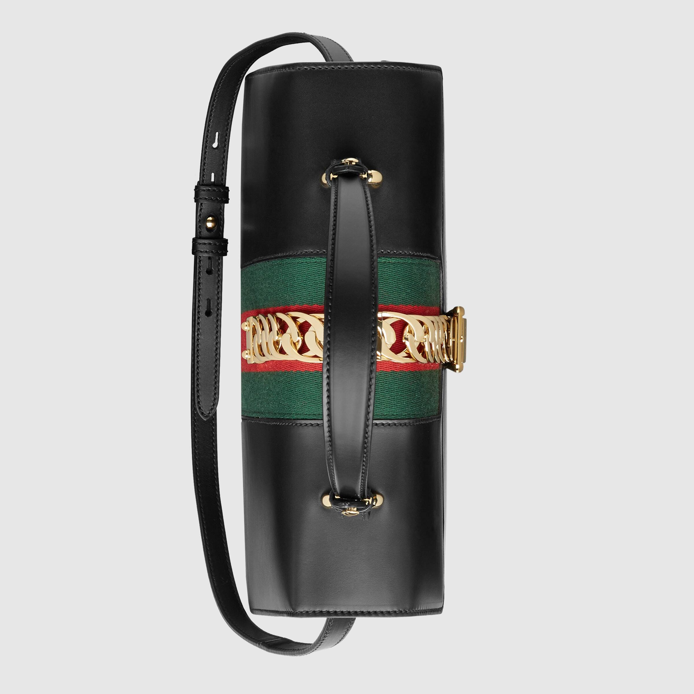 Gucci Sylvie Medium Top Handle Bag - Black Leather Crossbody Shoulder Bag for Women | Luxury Designer Handbag for Work, Travel & Everyday Use