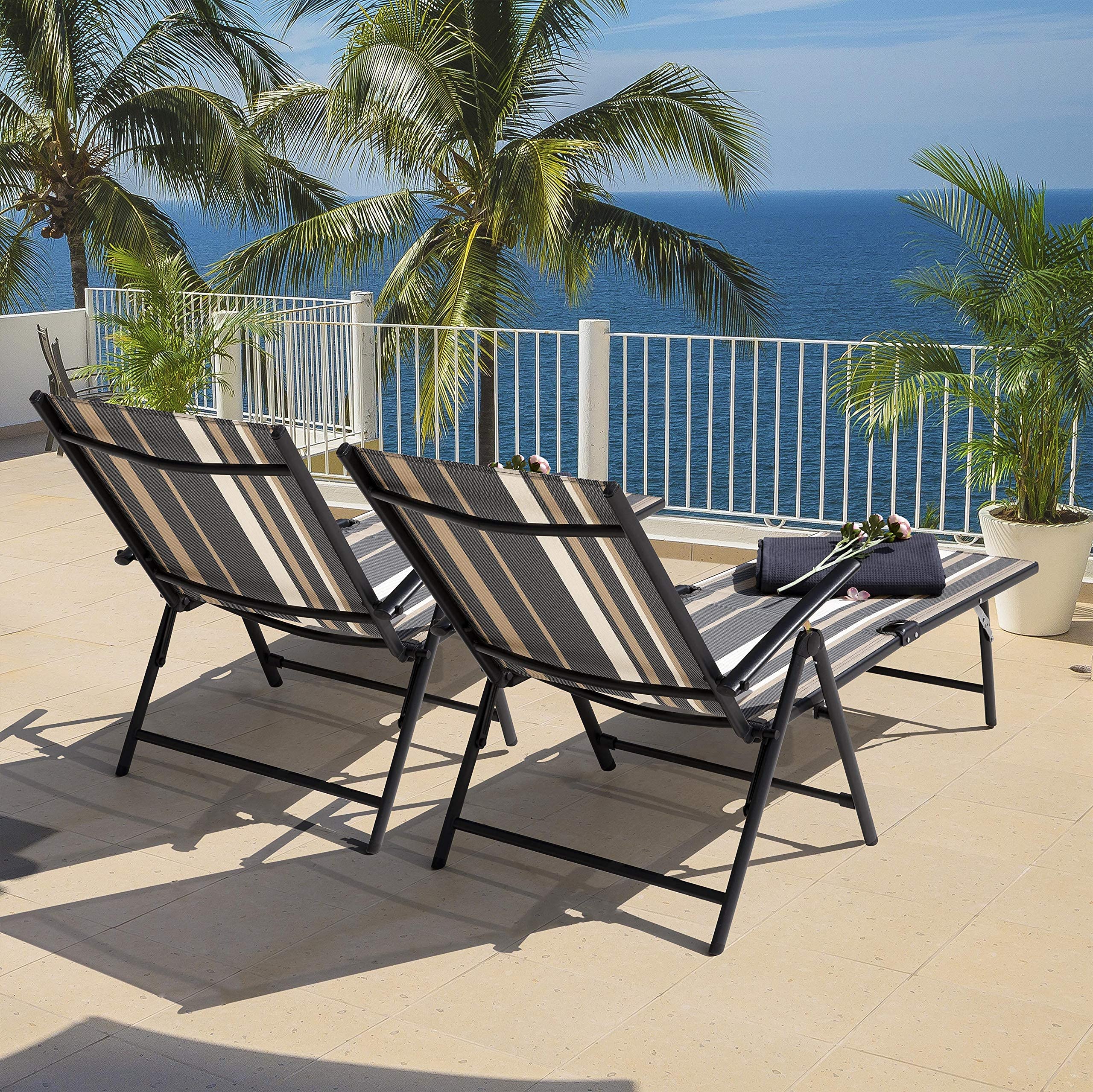 NUU GARDEN Outdoor Lounge Chairs Set of 2 - Adjustable Iron Frame & Textilene Fabric Zero Gravity Recliners - Perfect for Beach, Yard, Pool, Patio & Backyard Relaxation - Striped Design Comfortable Outdoor Furniture for Sunbathing & Lounging