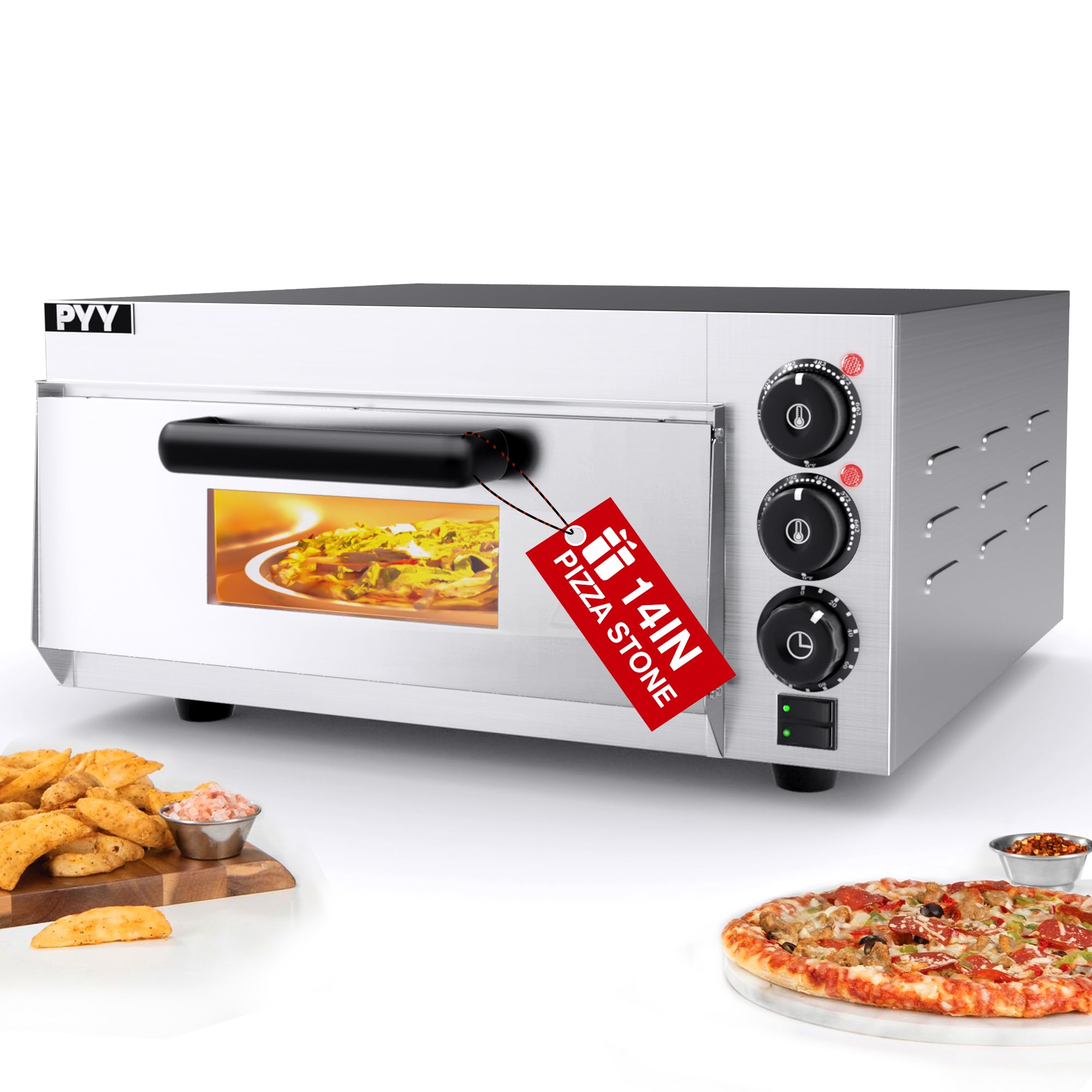 PYY 1800W Electric Pizza Oven with Visual Window - Countertop Indoor Pizza Maker, Commercial Pizza Cooker with Pizza Stone & Timer for Home, Restaurant & Outdoor Use