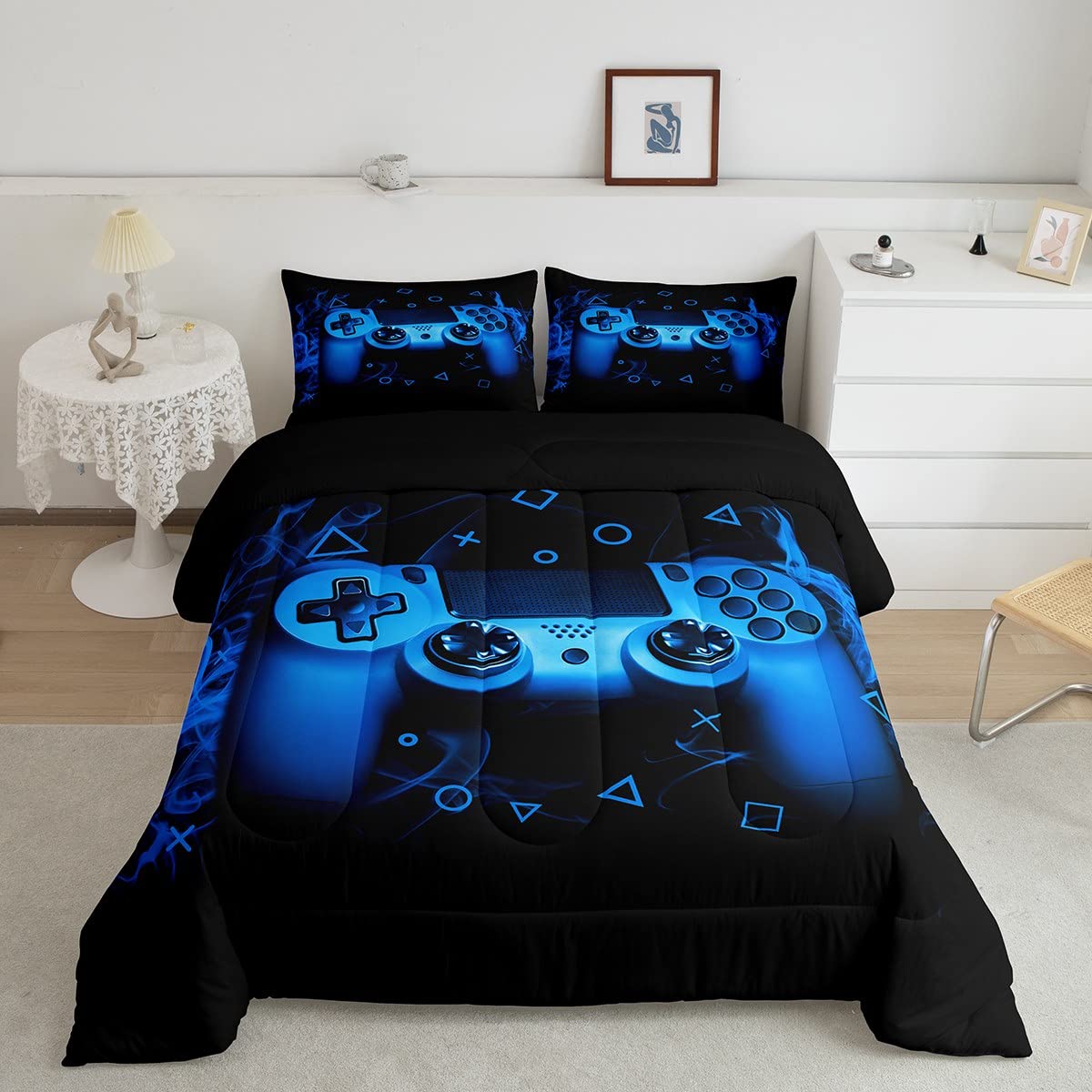 Feelyou Queen Size Gamer Comforter Set - 3 Piece Gaming Bedding for Boys, Kids & Teens - Soft Microfiber Video Game Themed Bedroom Decor - Perfect for Gaming Rooms, Sleepovers & Teen Bedrooms