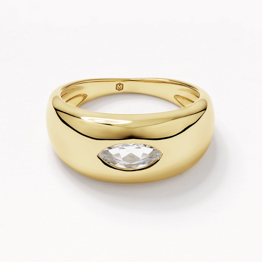 White Topaz Marquise Curve Pinky Ring in Gold - Elegant Women's Fashion Jewelry for Parties, Weddings & Special Occasions