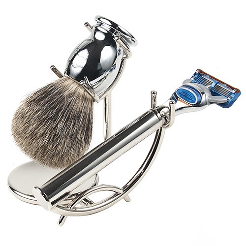 Premium Chrome Razor and Shaving Brush Stand - Heavy Duty Metal Holder for Straight Edge, Barber, Double Edge Safety & Cartridge Razors - Perfect for Home Barbershop & Travel Shaving Kit Organization