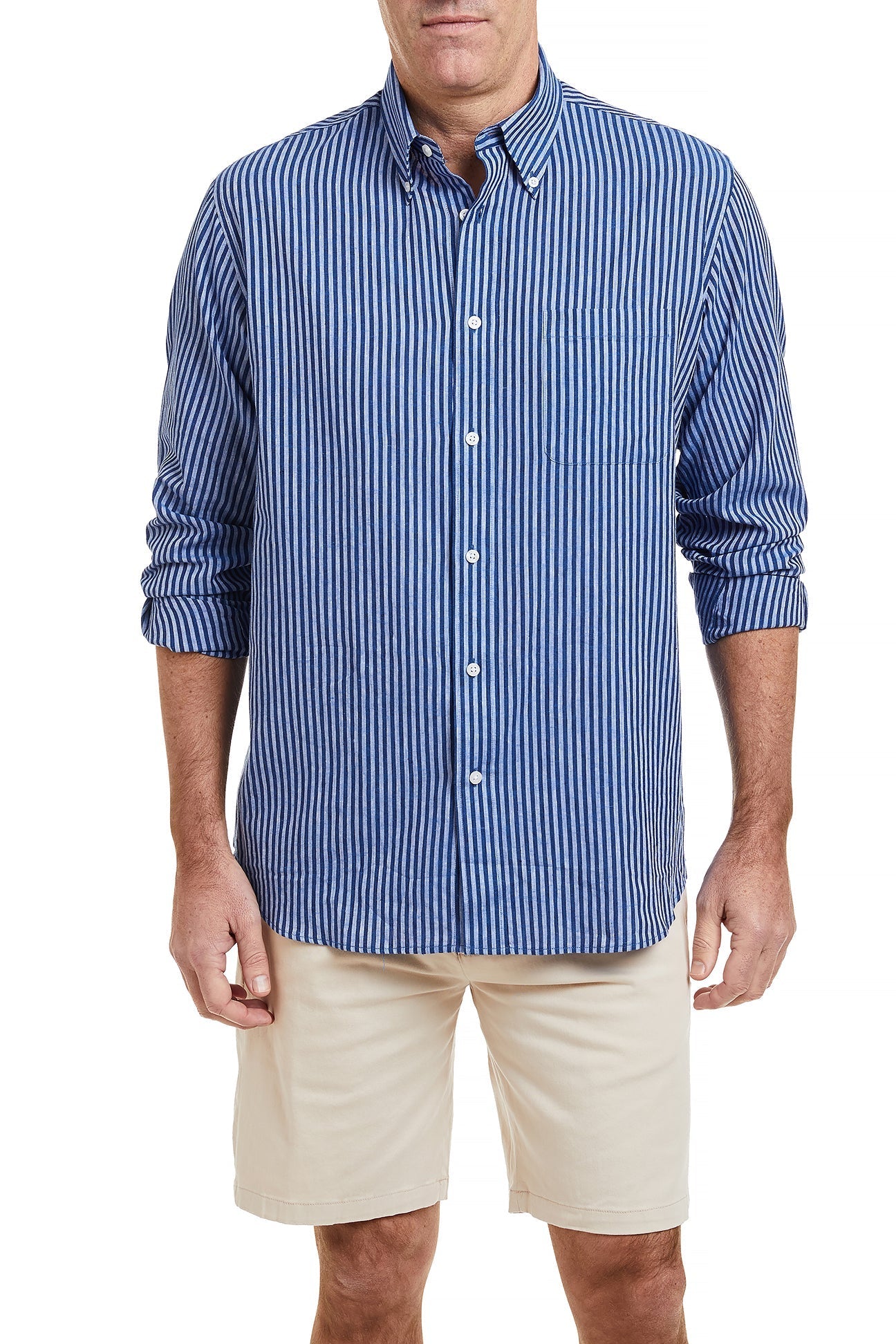 Premium Linen Chase Shirt in Navy & Blue Stripe - Breathable & Stylish Men's Casual Shirt for Summer, Beach, and Outdoor Activities