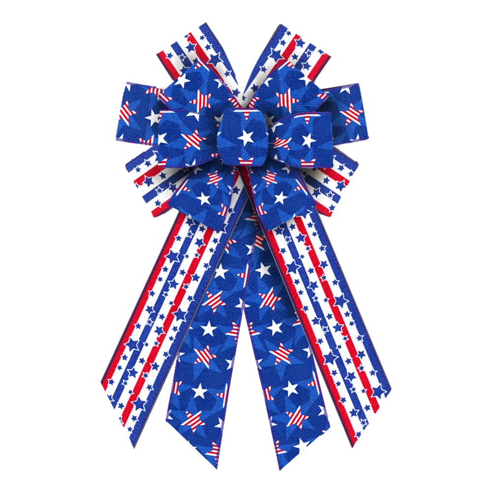 4th of July Wreath Bows - Patriotic Red Blue Star Decor for Door & Tree