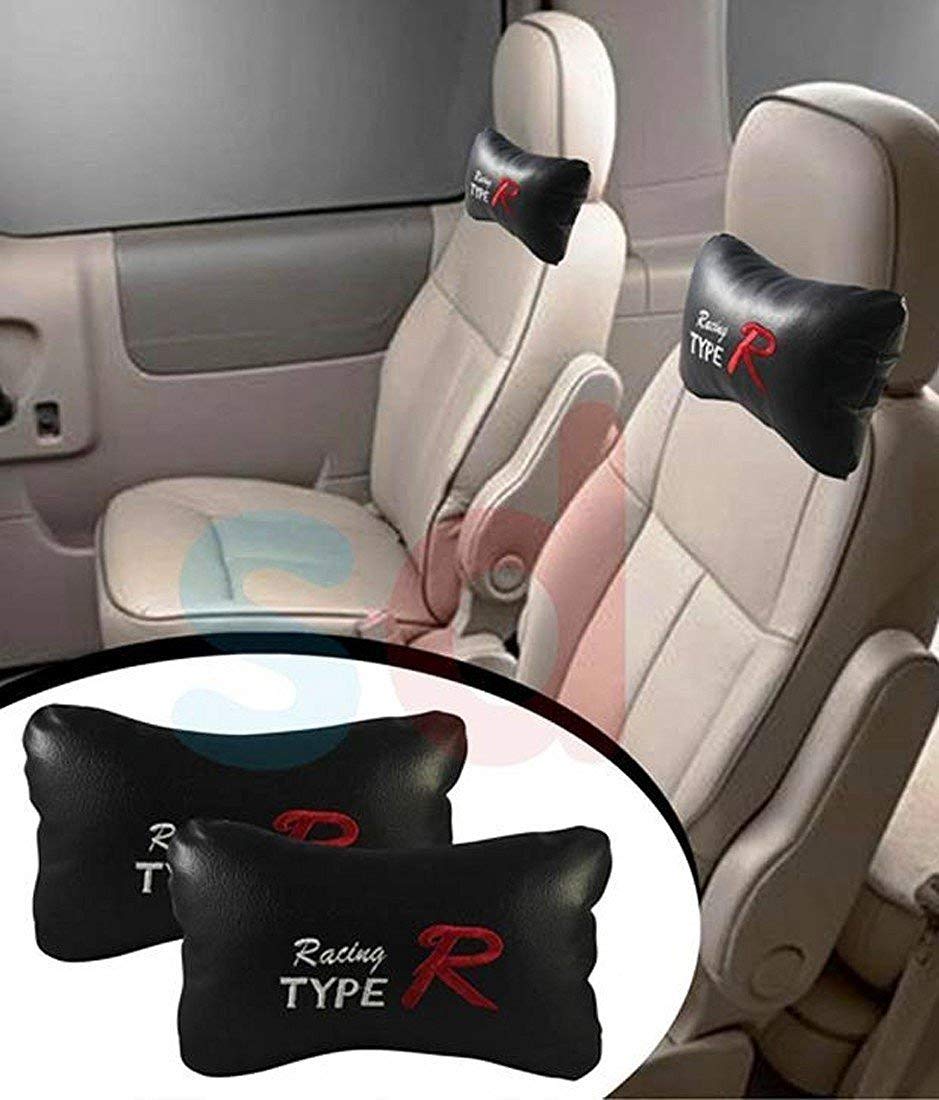 Premium PU Leather Car Headrest Neck Pillow with Adjustable Straps - 2 Pack Black Ergonomic Travel Cushion for SUV & Sedan - Perfect for Maruti Swift, Long Drives & Road Trips