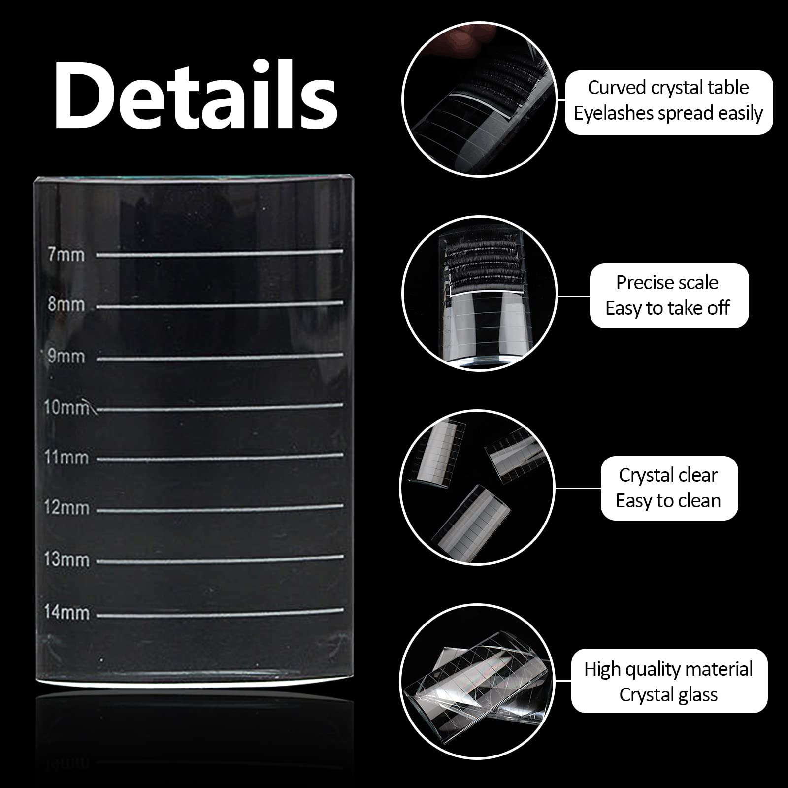 Professional U-Type Eyelash Extension Crystal Palette - Transparent Lash Holder Tray with Measurement Marks - False Eyelash Stand Plate for Makeup Artists & Salons - Perfect for Eyelash Extension Application & Beauty Display (1 Pack)