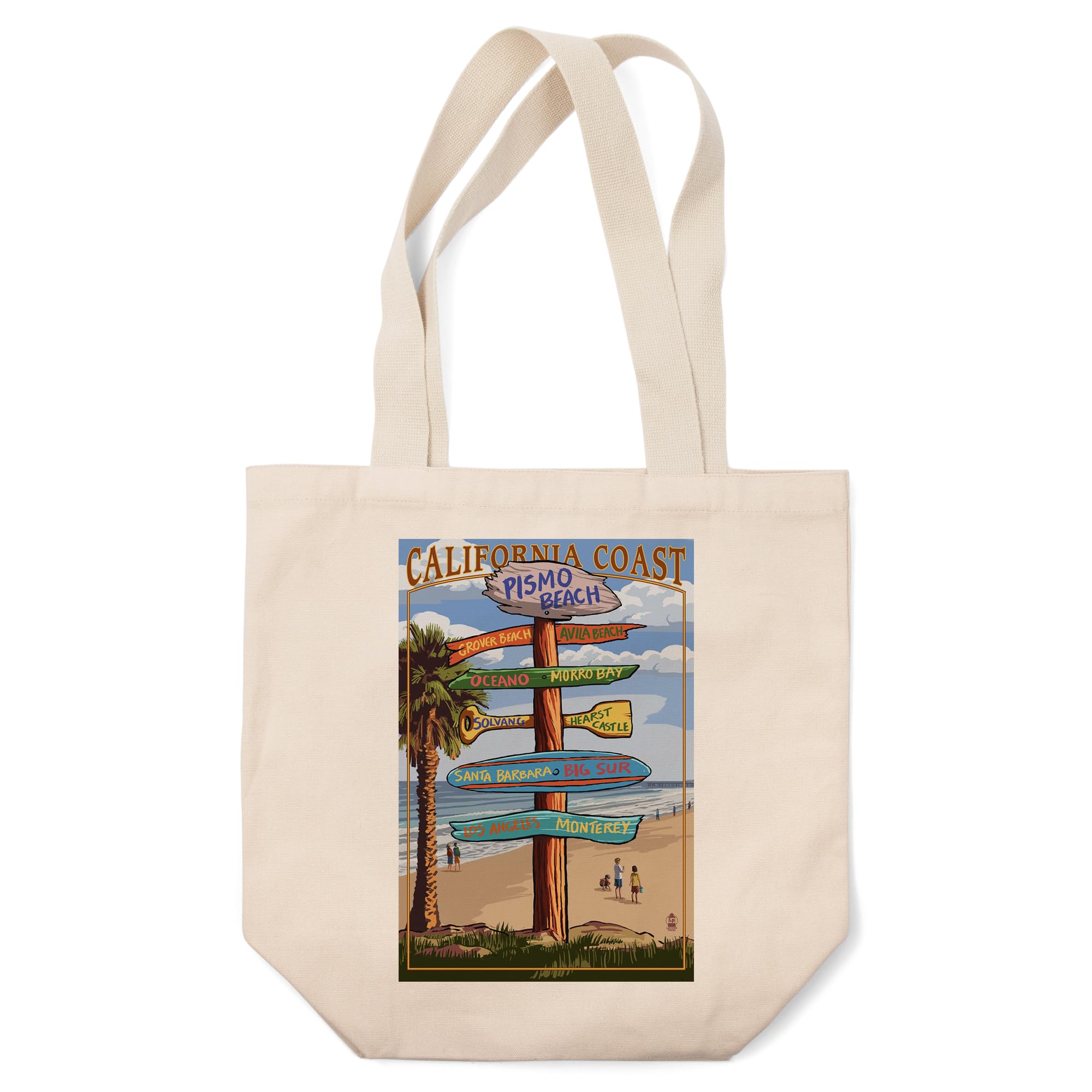 Lantern Press Pismo Beach California Tote Bag - 100% Cotton Canvas Reusable Shopping Bag for Beach, Grocery & Travel | California Coastal Decor Gift