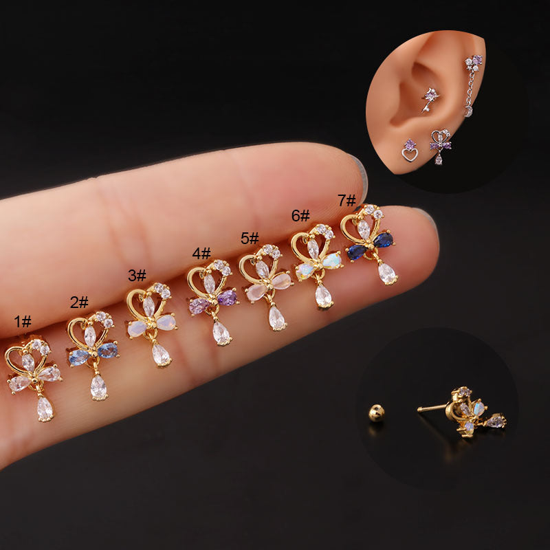 20G Cartilage Dangle Heart Stud Tragus Piercing Jewelry - Elegant Silver & Gold Earrings for Women | Perfect for Daily Wear, Parties & Gifts