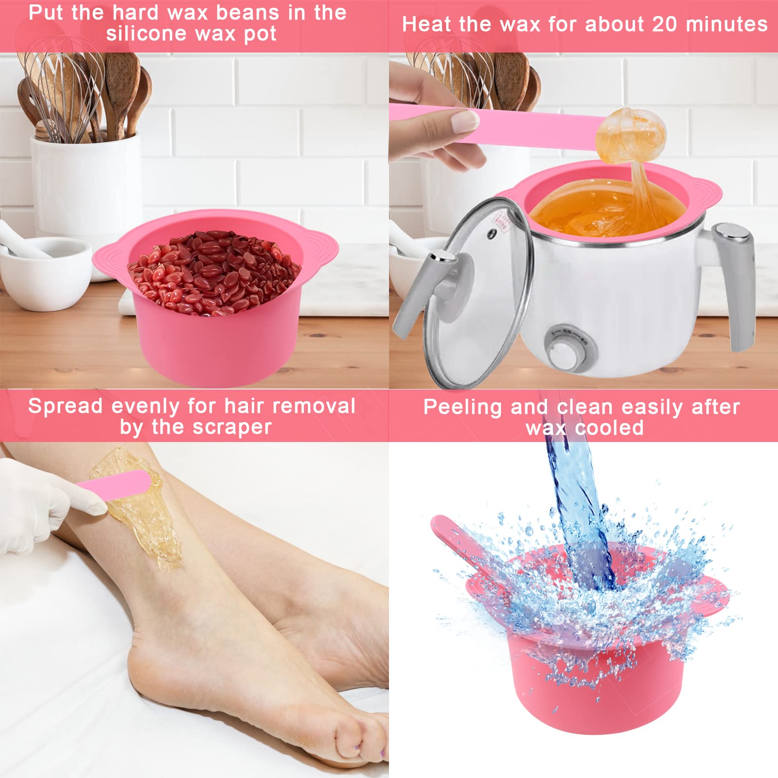 2Pcs Silicone Wax Warmer Liners with 2 Wax Sticks - Non-Stick, Reusable Wax Pot Bowl Replacement for Hair Removal - Perfect for Home Spa, Salon & DIY Beauty Treatments